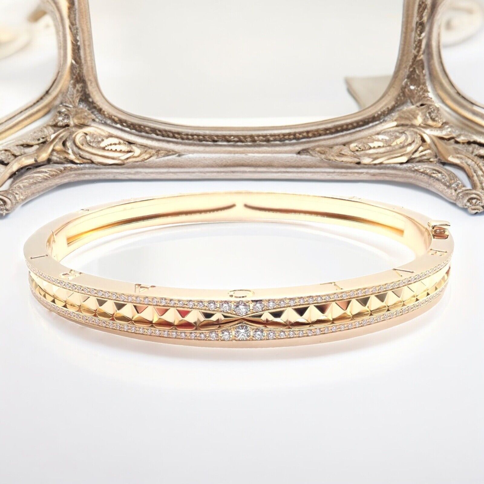 Authentic Bulgari B.Zero1 Rock 18K Yellow Gold Diamond Bangle Bracelet - Luxury Jewelry for Women, Perfect for Weddings, Anniversaries & Special Occasions