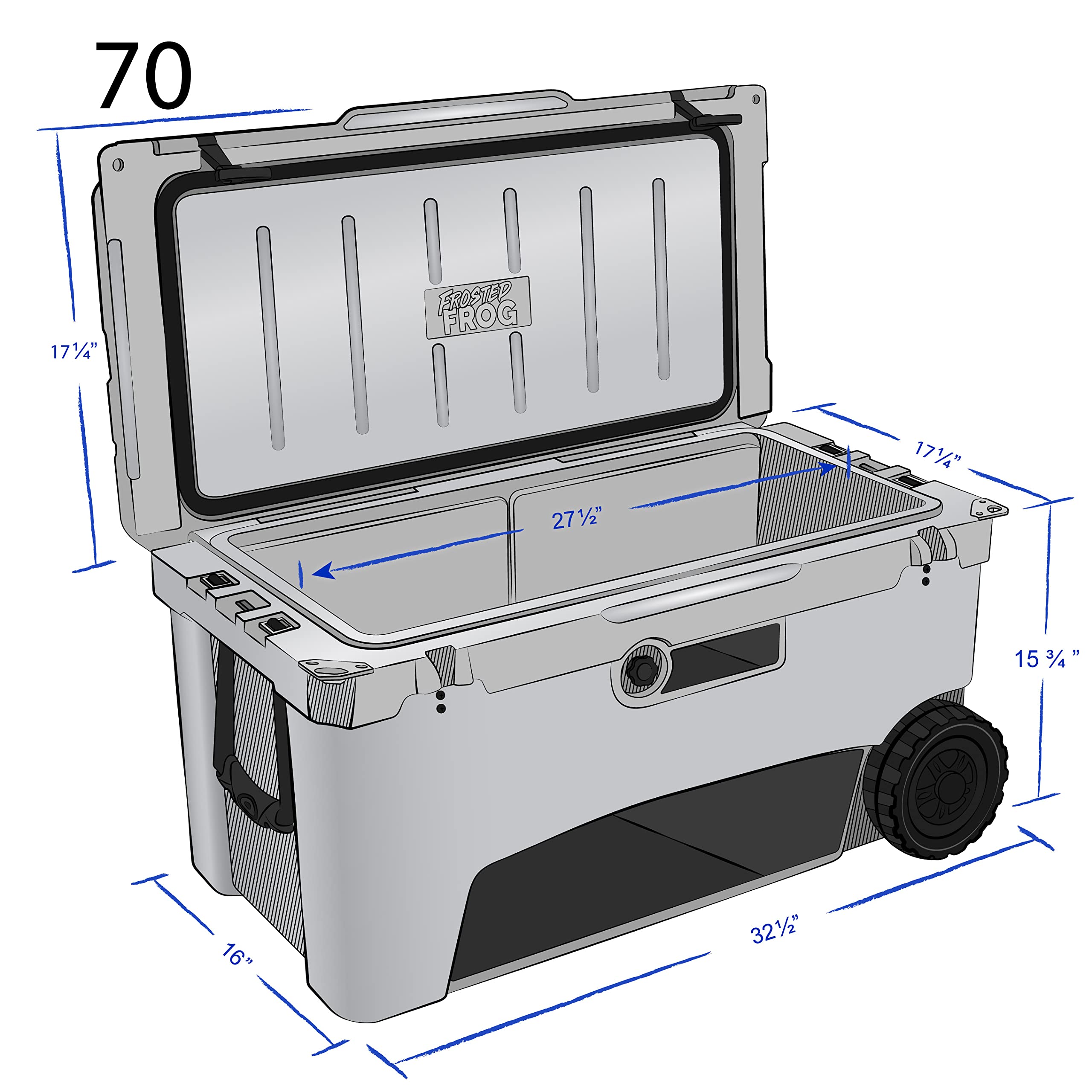 70 Quart Heavy Duty Roto-Molded Insulated Cooler with Wheels - Commercial Grade Ice Chest for Camping, Beach, Tailgating & Outdoor Adventures