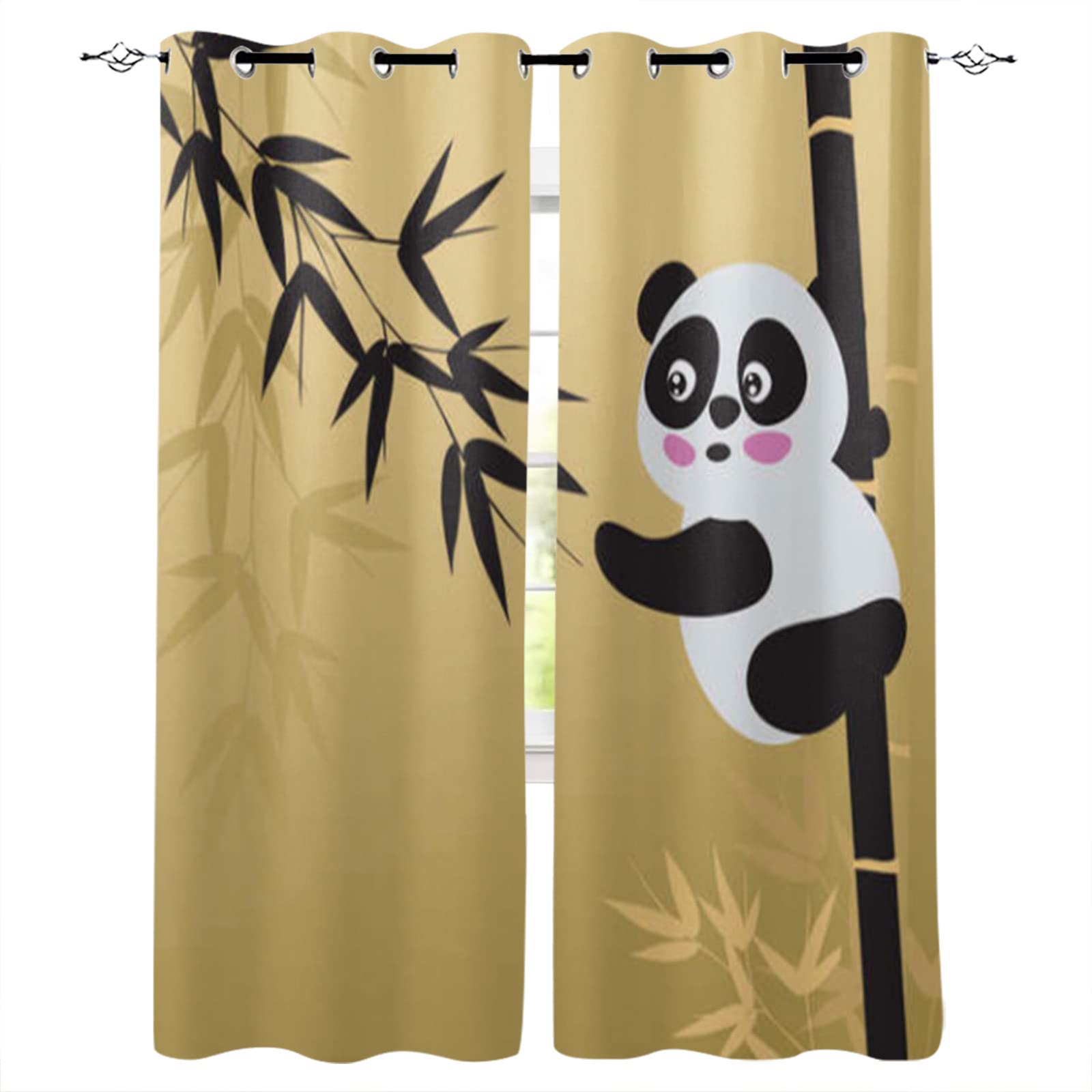 Panda Bamboo Blackout Curtains - 3D Printed Black & White Panda Design, 2 Panels Darkening Drapes with Grommet Top for Bedroom & Living Room - 108