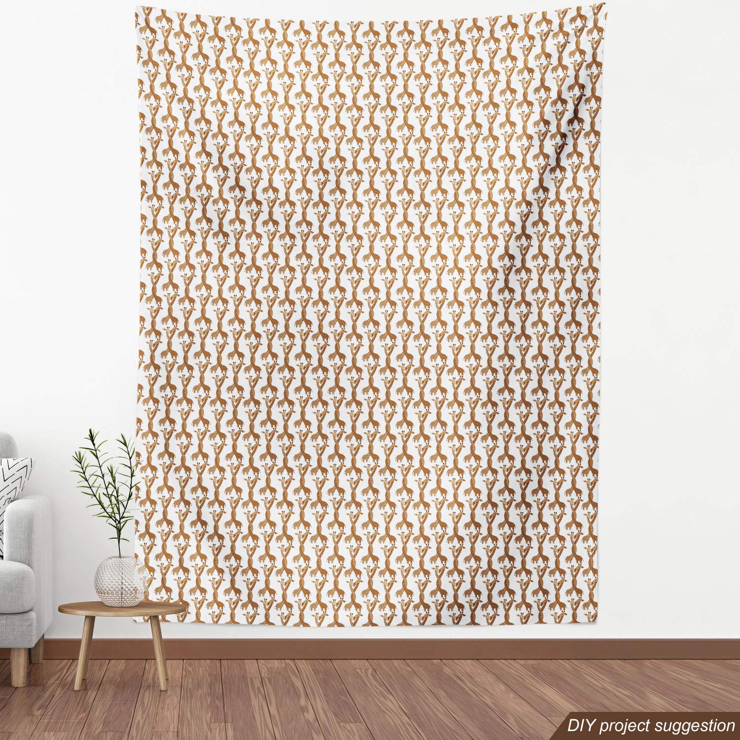 Ambesonne Giraffe Print Fabric by The Yard - Valentine's Day Couple Kissing Safari Animal Romance Design - 10 Yards Cinnamon White Peach Upholstery Fabric for Sofa, Curtains & Home Decor - Perfect for DIY Projects, Pillow Covers & Romantic Bedroom Accents