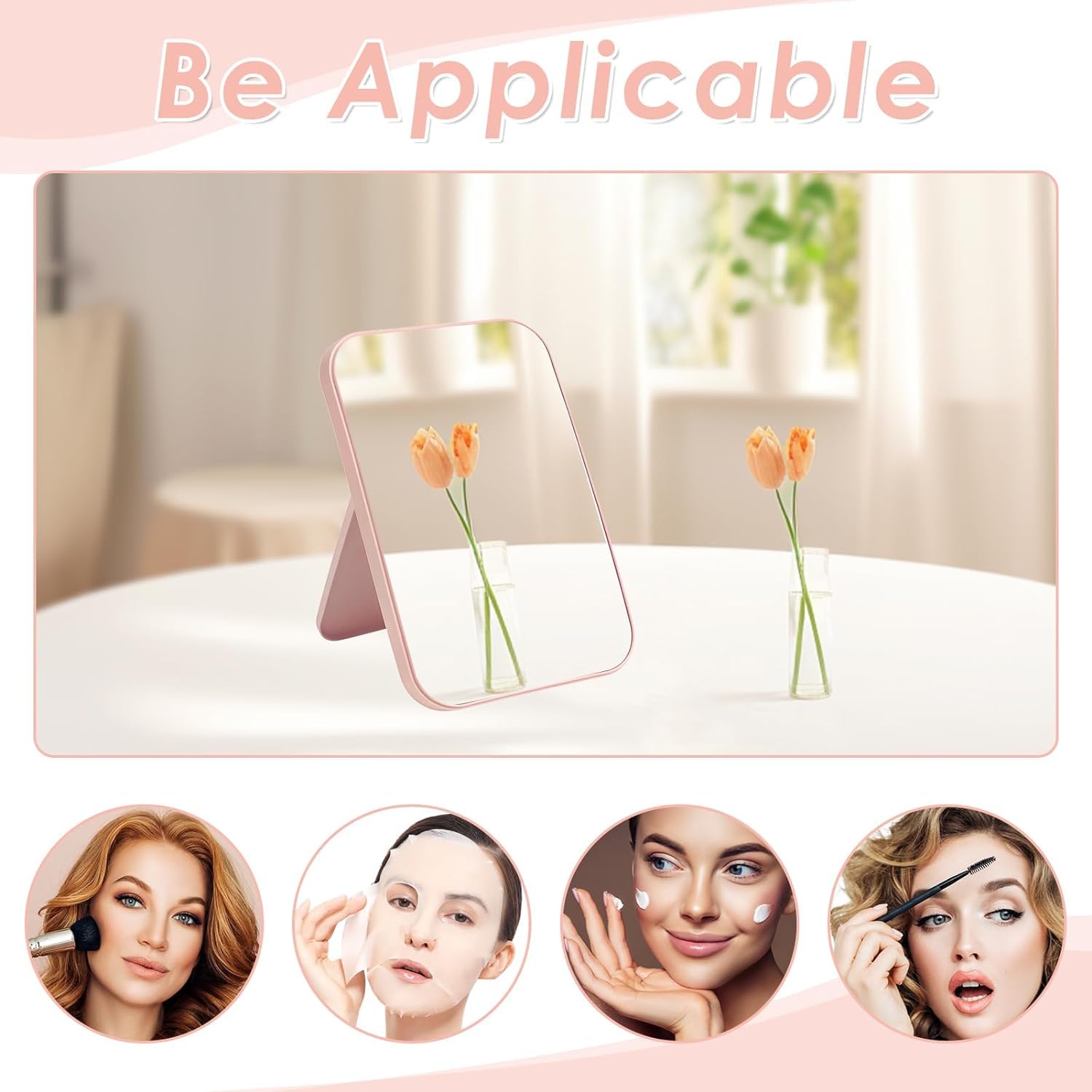 YANCI® Portable Plastic Mirror for Camping & Travel - Compact Makeup Mirror for Skincare, Shaving, Brushing Teeth, Flossing, Hairstyling & Contact Lenses - Perfect for Home, School, Office & Outdoor Use (Pink)