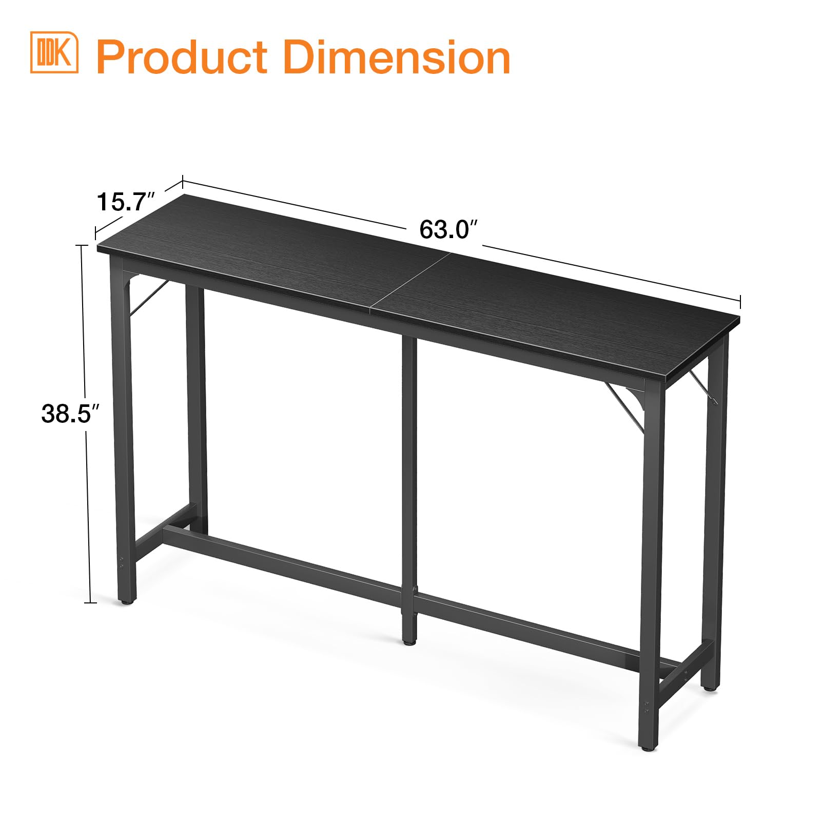 ODK 63-Inch Black Rectangular Bar Table - Counter Height Pub Table with Sturdy Metal Legs & Scratch-Resistant Top for Kitchen, Dining Room, or Home Bar | Indoor Use Only