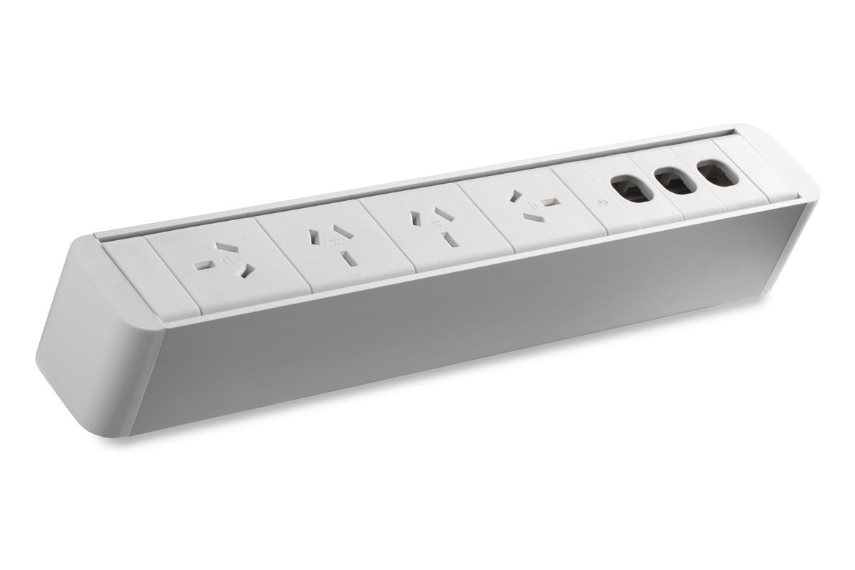CMS Zeus Rail White Above Desk Power Strip with 4 Outlets - Perfect for Home Office, Workspace, and Gaming Setup