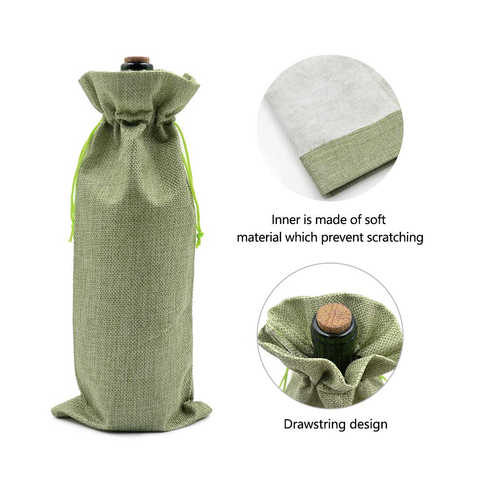 10Pcs Eco-Friendly Burlap Wine Gift Bags with Drawstrings - Natural Jute Bottle Covers for Champagne, Wedding Favors, Christmas Gifts, Birthday Parties & Wine Tastings - Perfect for Home Storage & Party Decor (Light Green)