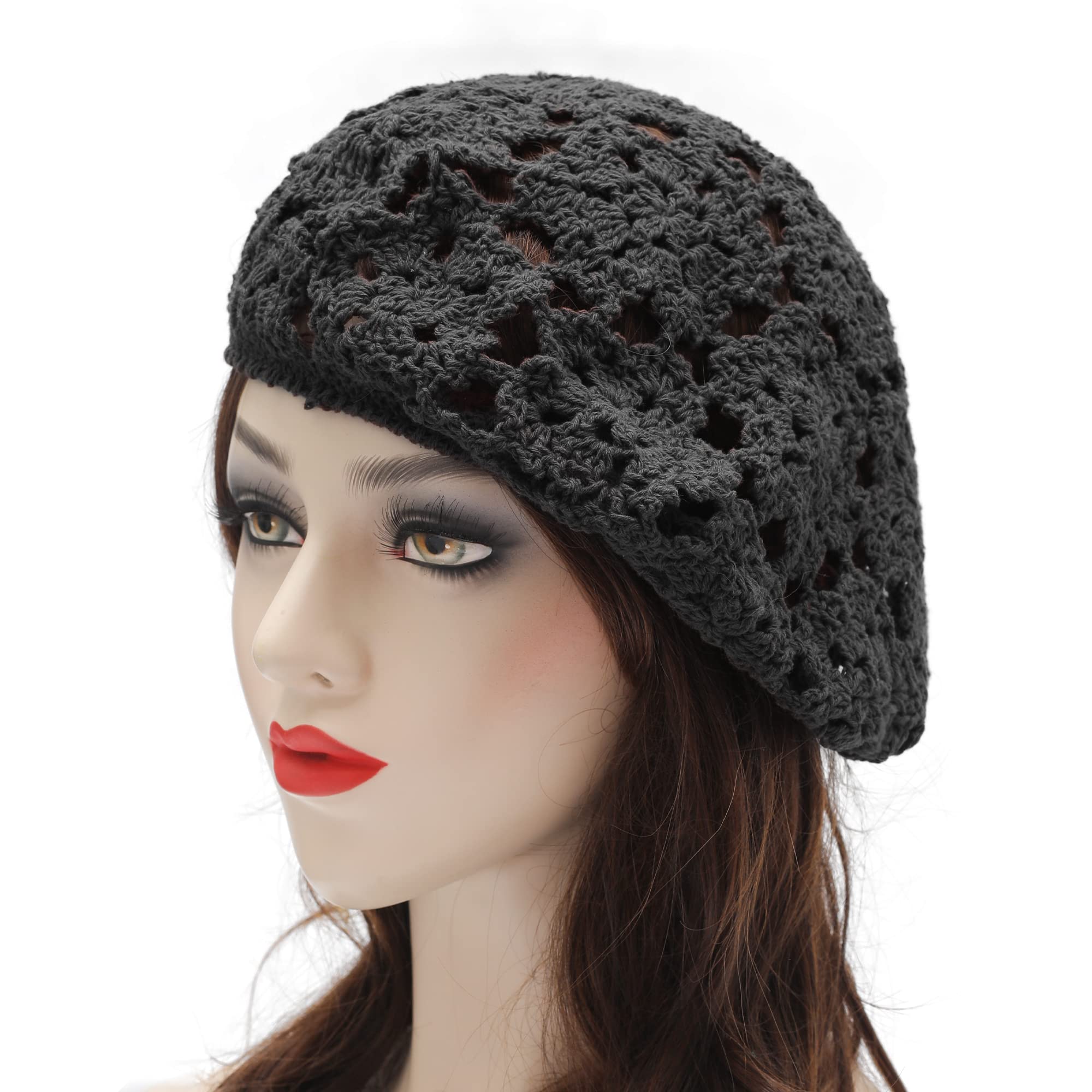 ZLYC Women's Cotton Slouchy Crochet Beret - Handmade Floral Cutout Beanie Hat for Winter Fashion | Perfect for Casual Outfits, Street Style & Photoshoots