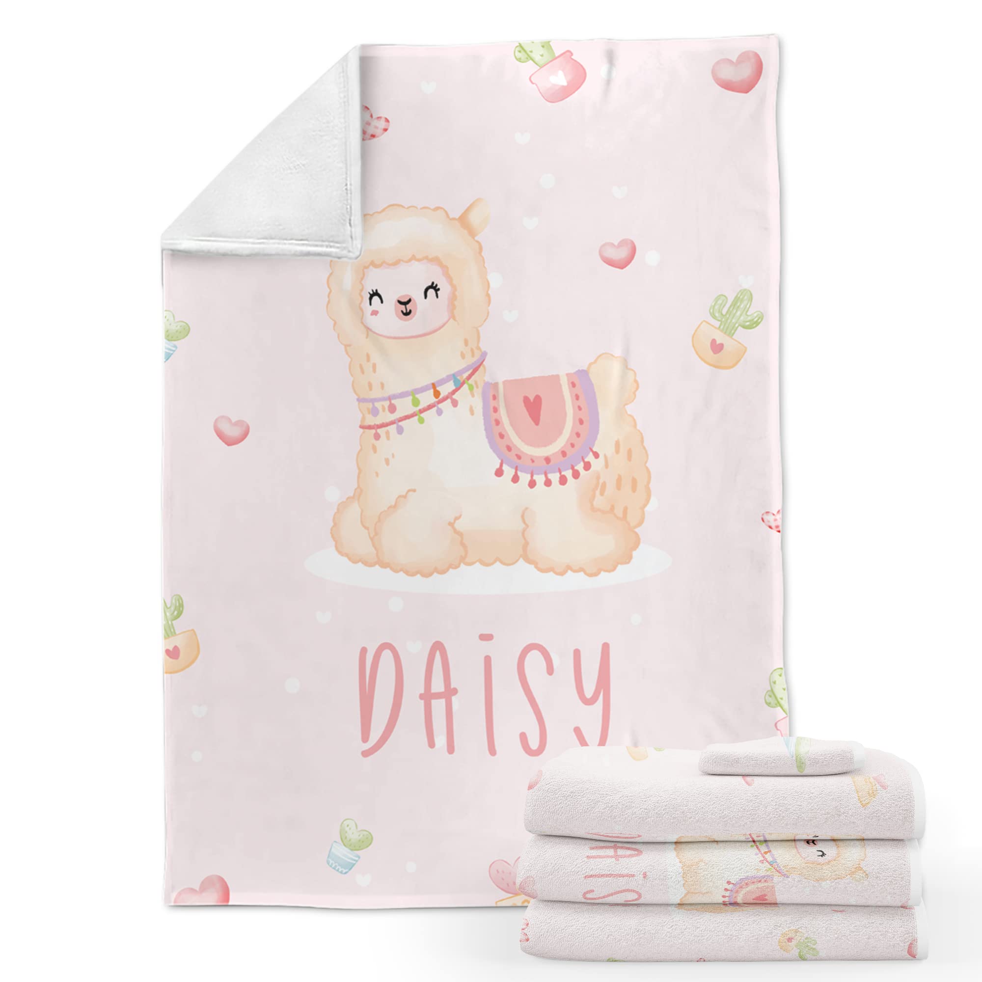 Custom Personalized Baby Girl Blanket with Name - 30x40 Inch Soft Fleece Llama Blanket for Newborns & Toddlers - Perfect for Nursery, Gift, Photo Shoots & Cuddling