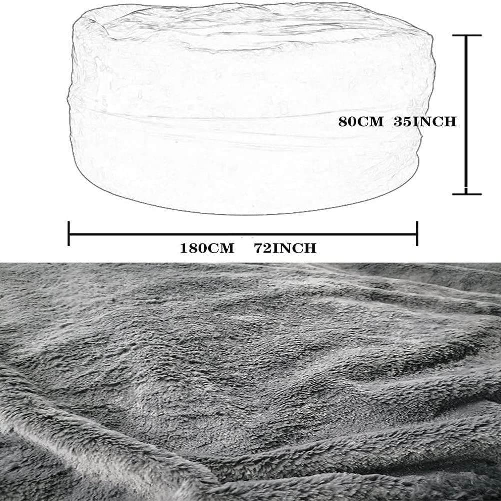 7ft Giant Bean Bag Cover - Suede & Fluffy Fur Sofa Chair Cover for Adults, Extra Large Portable Lazy Sofa Bed Replacement (Light Grey) - Perfect for Living Room, Bedroom, Game Room & Dorm Relaxation