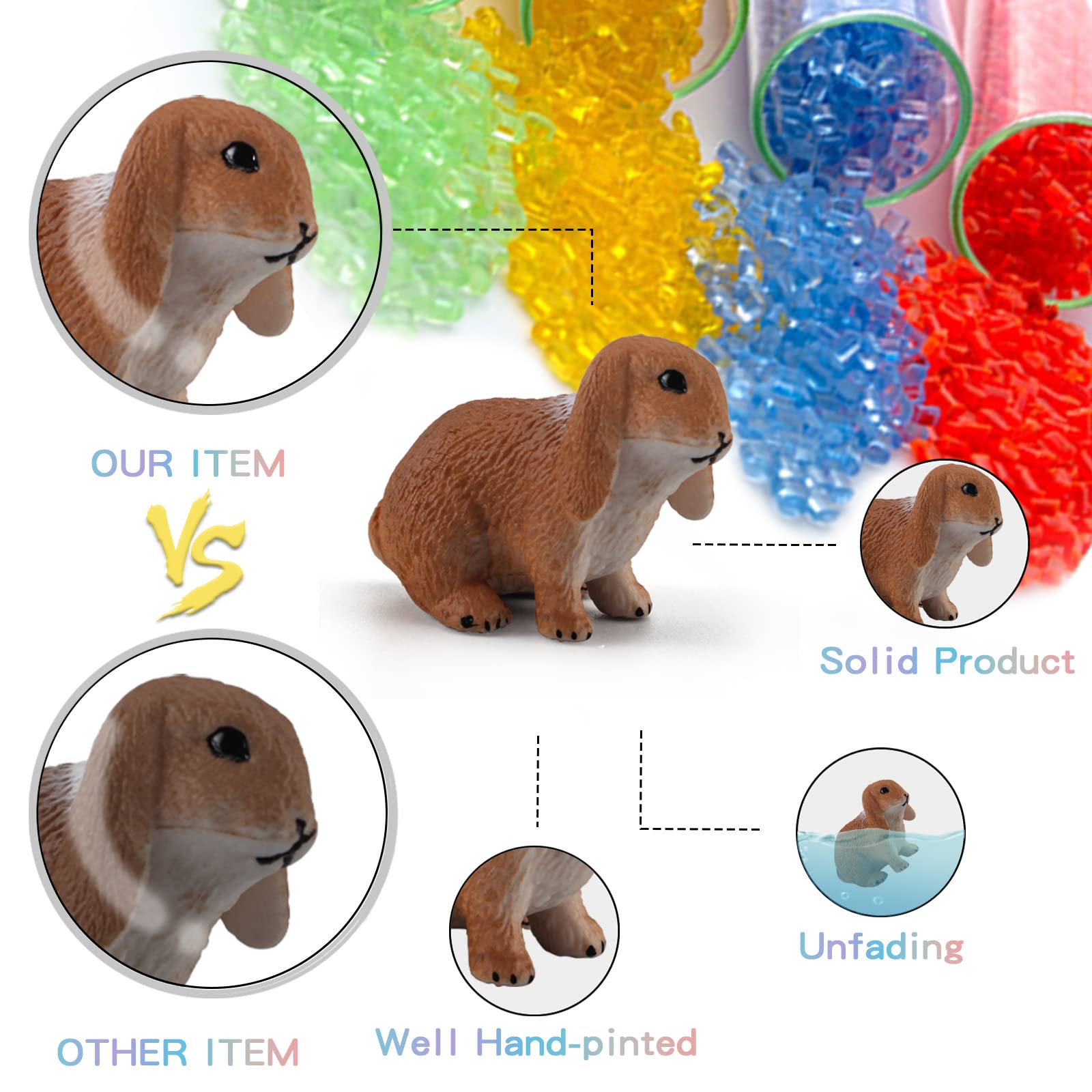 LC JoyCre 6PCS Bunny Cake Toppers - Mini Plastic Rabbit Figurines for Easter Cake Decorations, Kids Party Favors & Farm Animal Toys | Perfect for Easter Celebrations, Birthday Cakes, Baby Showers & Toddler Playtime