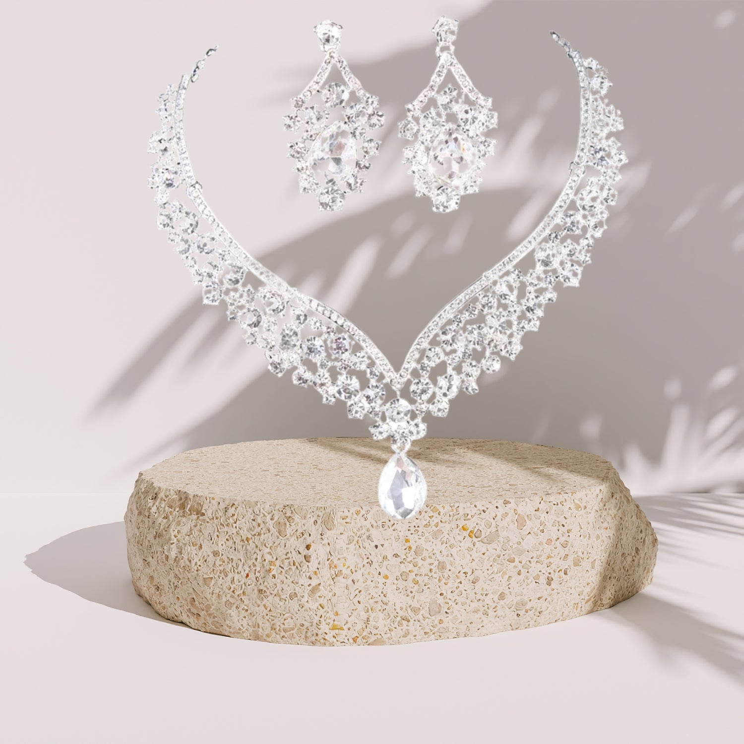 Elegant Silver Crystal Wedding Jewelry Set for Bride & Bridesmaids - Rhinestone Teardrop Necklace & Earrings - Perfect for Weddings, Prom, and Formal Events