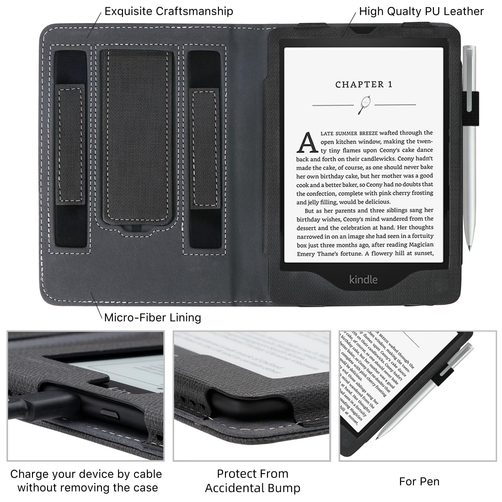 WALNEW Protective Case for Kindle Paperwhite 11th Generation 2021 with Stand & 2 Hand Straps, Auto Sleep/Wake Feature - Perfect for Reading, Travel, and Daily Commute