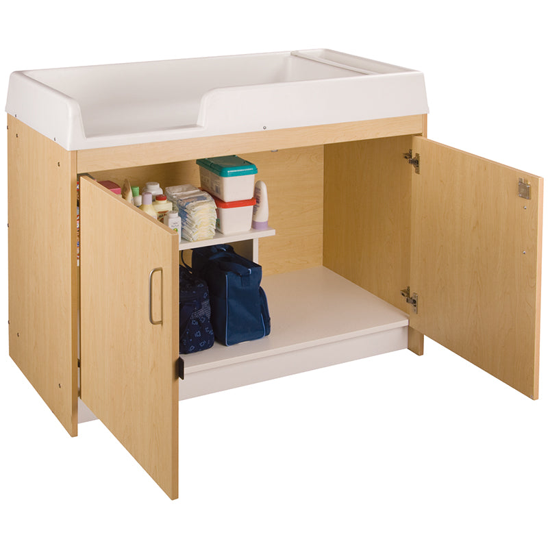 Maple Wood Changing Table with Storage Cabinet - Nursery Organizer for Baby Diaper Changing & Essentials Storage