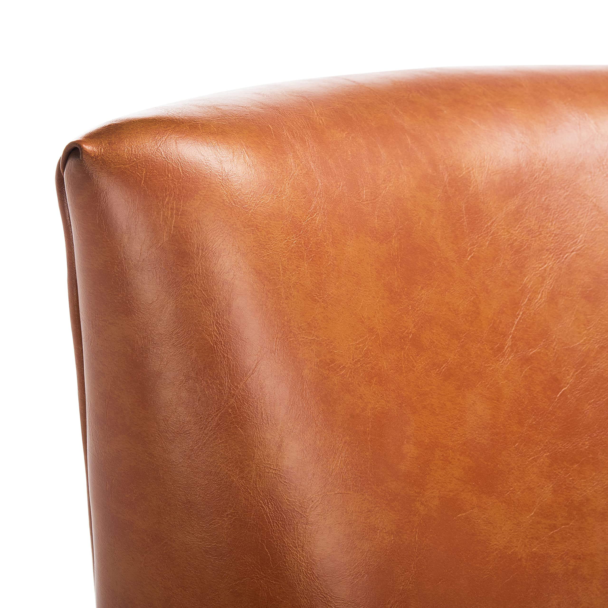 SAFAVIEH Delfino Cognac Faux Leather Accent Chair with Natural Wood Legs - Modern Living Room, Bedroom, or Office Seating Furniture for Home Decor