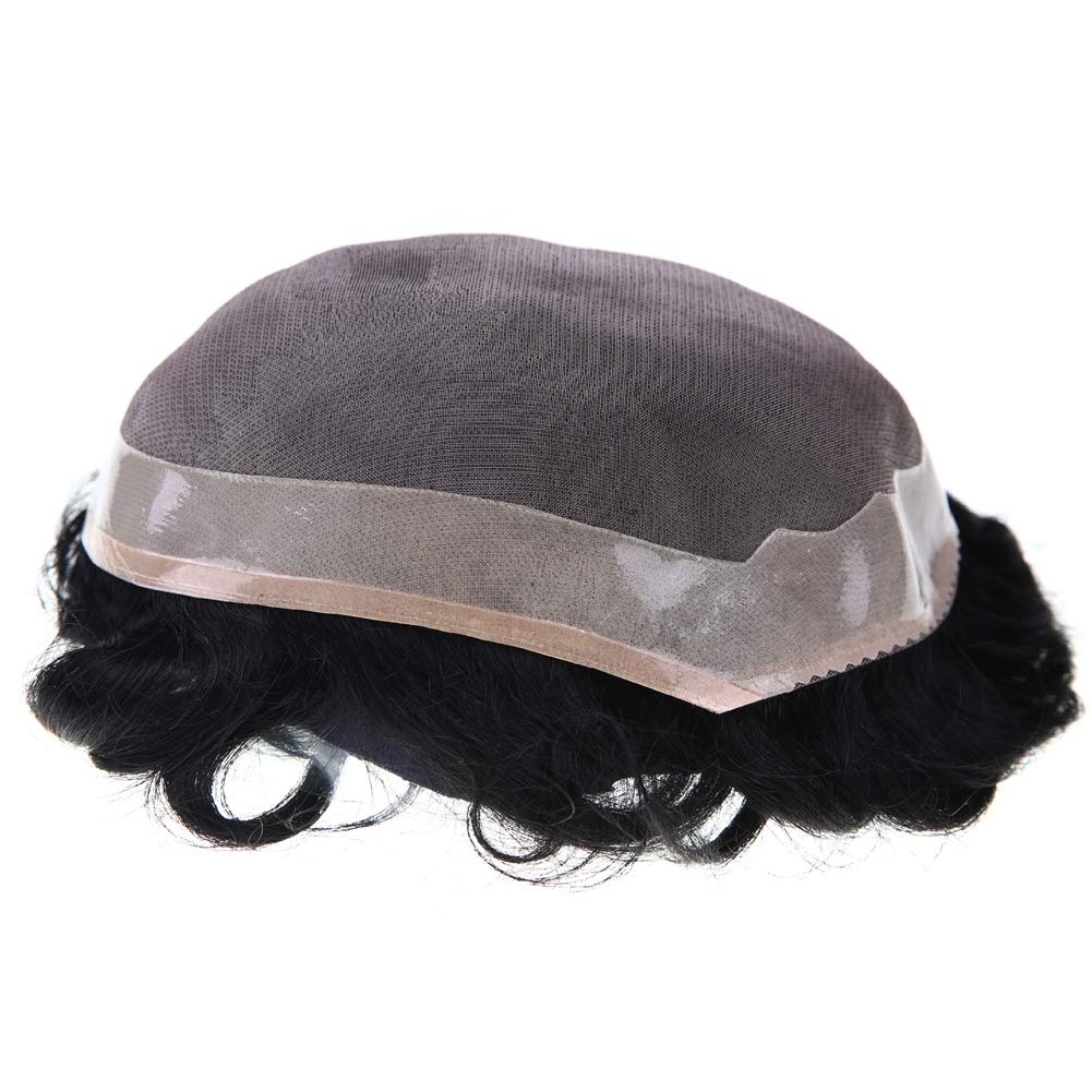 Premium Mono Men's Toupee - 100% Human Hair with Poly Coating - Durable Black Hairpiece (11