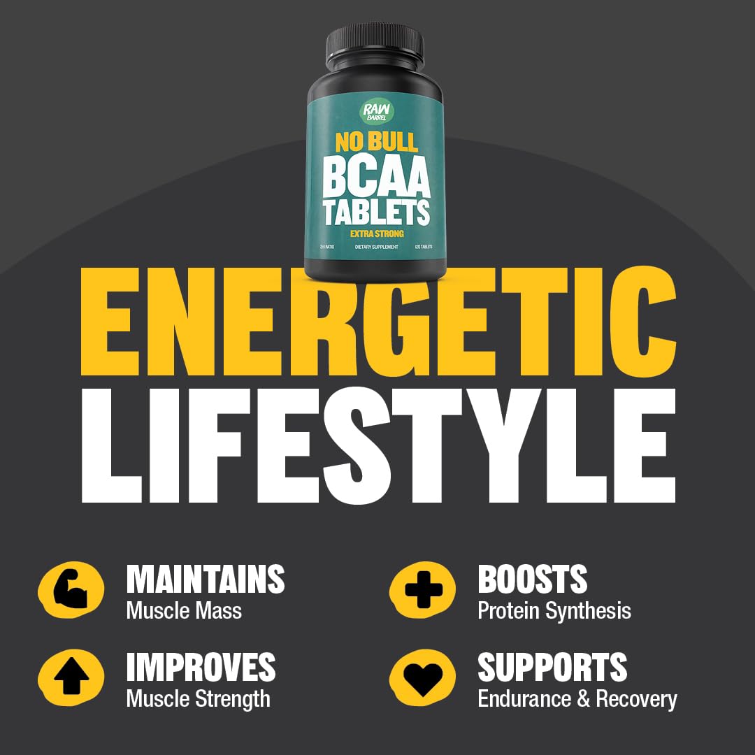 BCAA Tablets - 120 Extra Strong 1000mg Pills - 2:1:1 Ratio Branched Chain Amino Acid Supplement - Non-GMO Natural Ingredients - Supports Muscle Recovery & Workout Performance