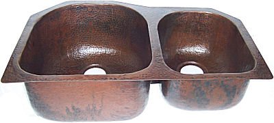 Premium Double Bowl Hammered Copper Kitchen Sink with Bottom Rounded Design - Perfect for Farmhouse, Rustic, and Modern Kitchen Styles