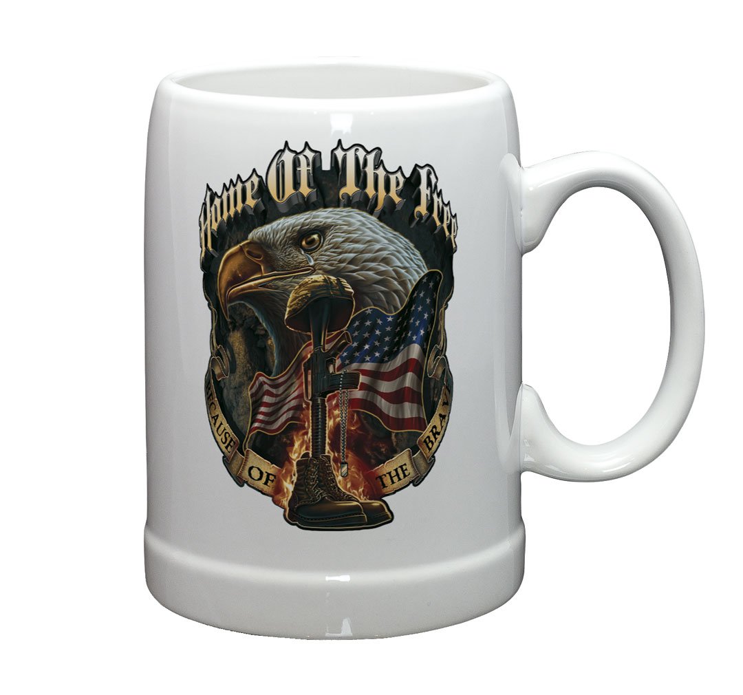 Patriotic Beer Glass Set of 6 (20oz) - American Soldier Themed Stoneware Veterans Gifts for Men & Women | Home of The Free Because of The Brave | Perfect for Military Appreciation, Veterans Day, BBQs & Patriotic Parties