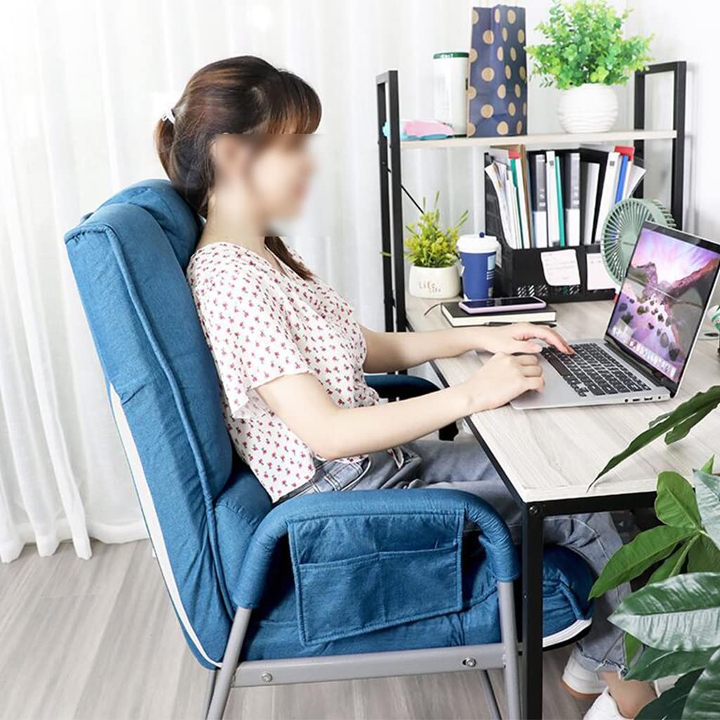 Ergonomic Office Chair with Adjustable Height - Lazy Lounge Chair with Steel Frame & Storage Pockets - Upholstered Comfort Sofa for Living Room, Bedroom, Home Office - Perfect for Work, Relaxation & Small Space Living (Blue)