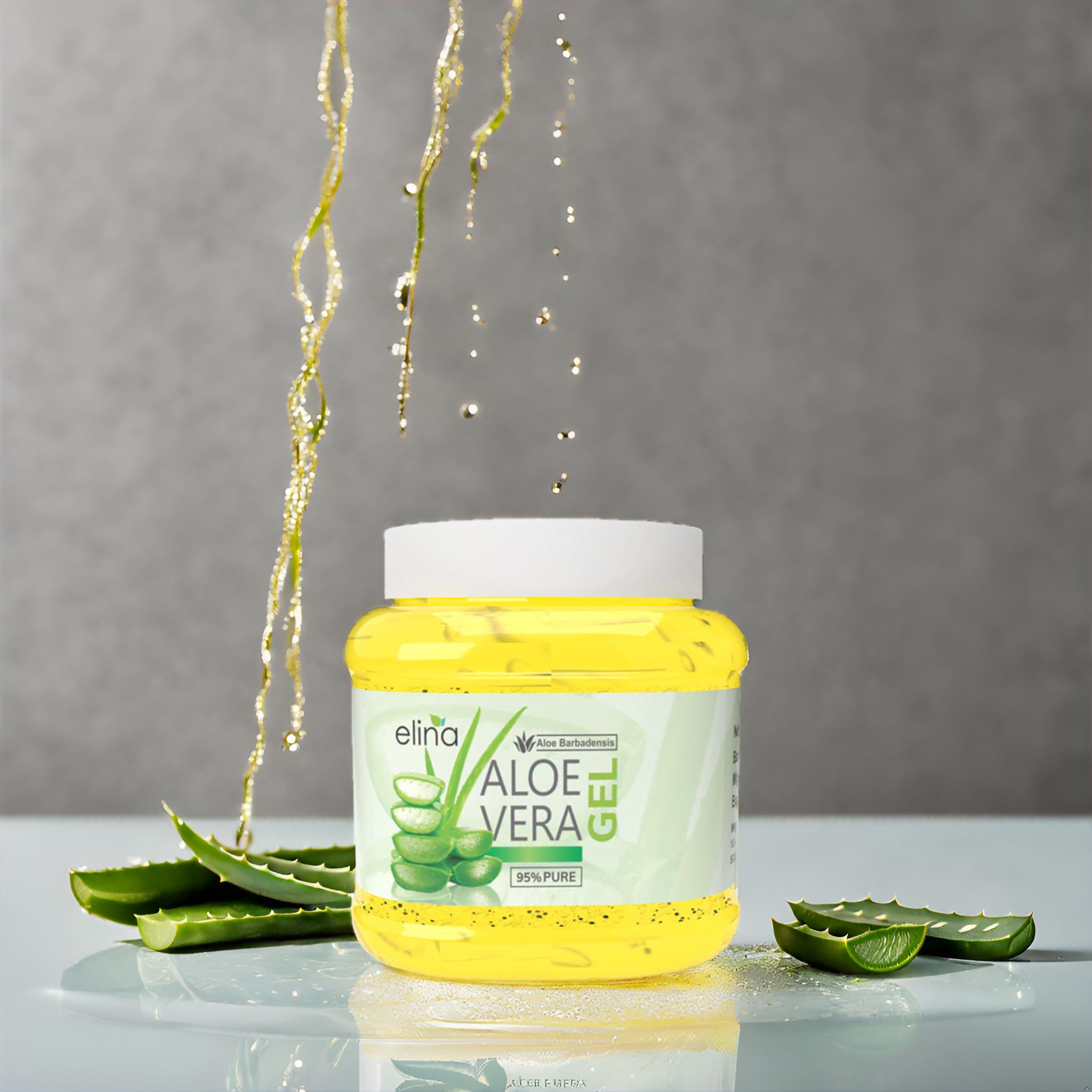 Elina Pure Vitamin E Beads & Aloe Vera Gel - Non-Toxic Face Gel for Acne Scars, Glowing Skin & Hair Care | 200g Multipurpose Natural Aloe Vera Gel for Hydration, Sunburn Relief & Daily Skincare Routine