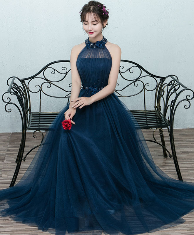 Elegant Blue Tulle Long Prom Dress & Bridesmaid Gown - Perfect for Formal Dances, Weddings & Special Occasions