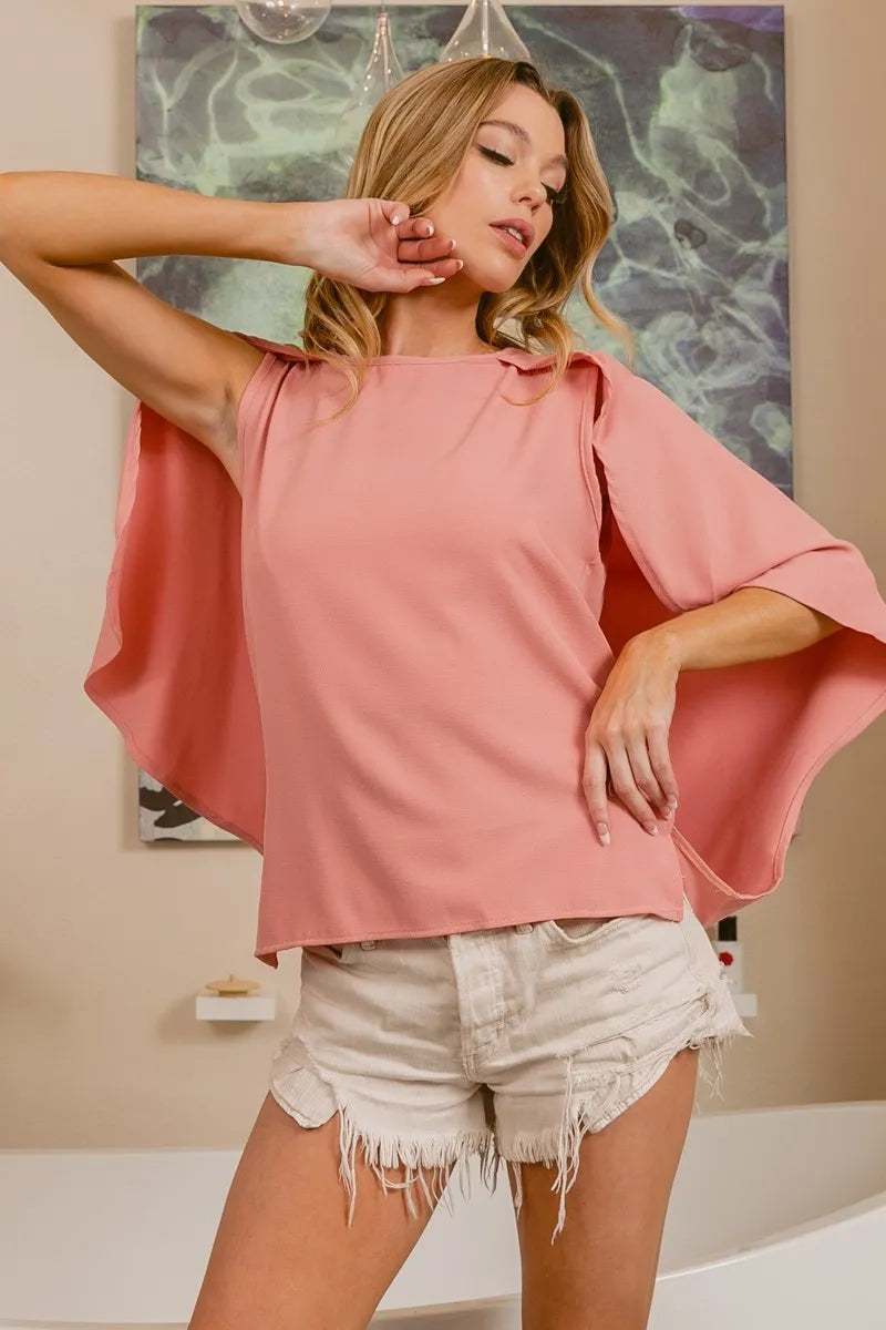 BiBi Woven Top with Fold Over Back Detail - Stylish Women's Blouse for Casual Wear, Office Outfits & Date Nights