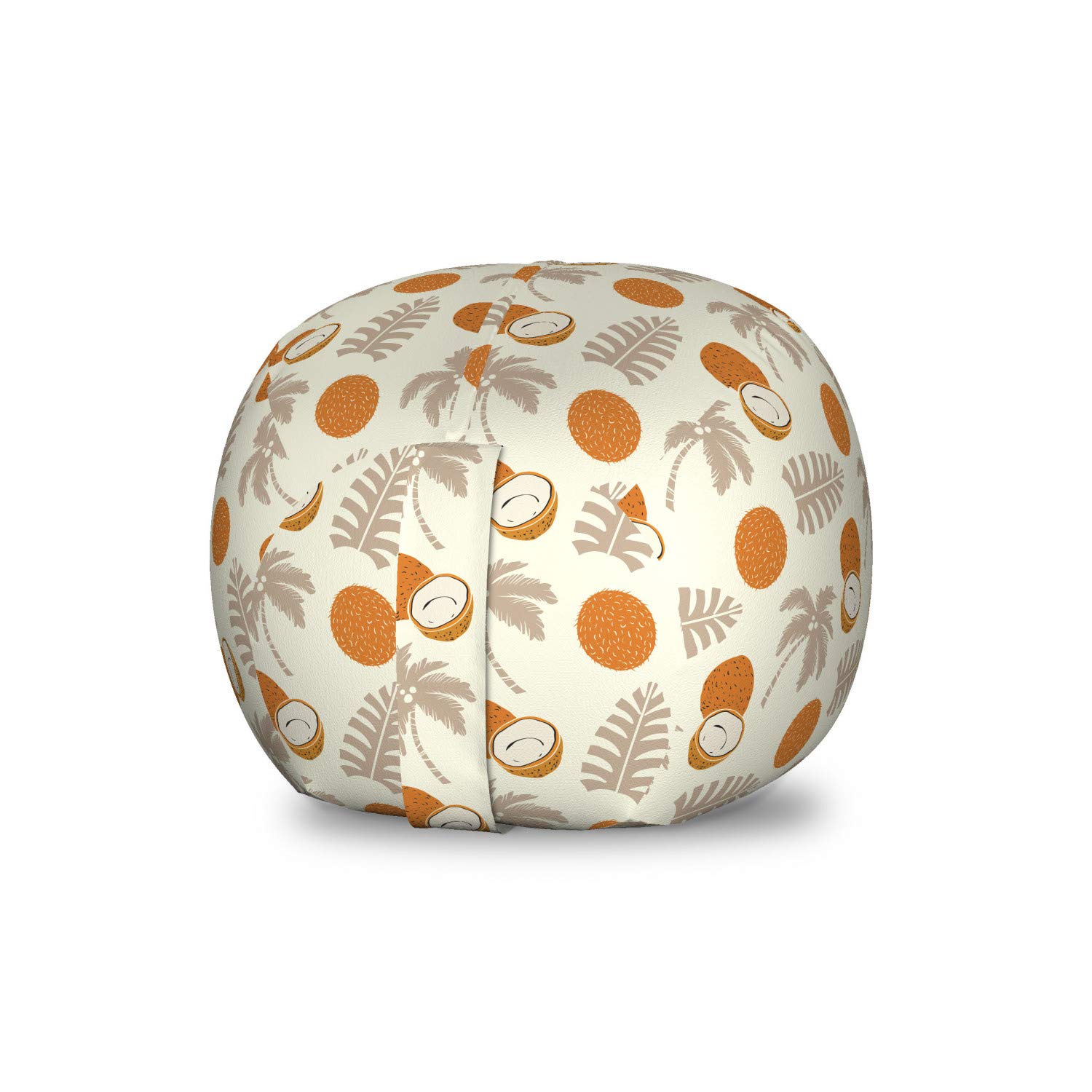 Ambesonne Tropical Storage Toy Bag Chair - Palm Trees & Coconut Fruits Silhouette Doodle Design, Washable Stuffed Animal Organizer for Kids Room, Small Size Coconut Dark Eggshell - Perfect for Nursery, Playroom & Beach Toy Storage