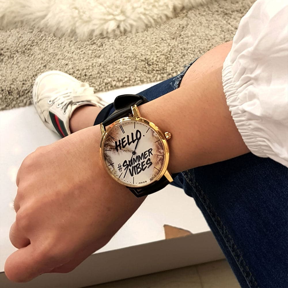 ARIES GOLD Custom Stainless Steel Watch with Leather Strap - Unisex Summer Style for Men & Women | Perfect for Outdoor Activities, Beach Vacations, and Casual Wear