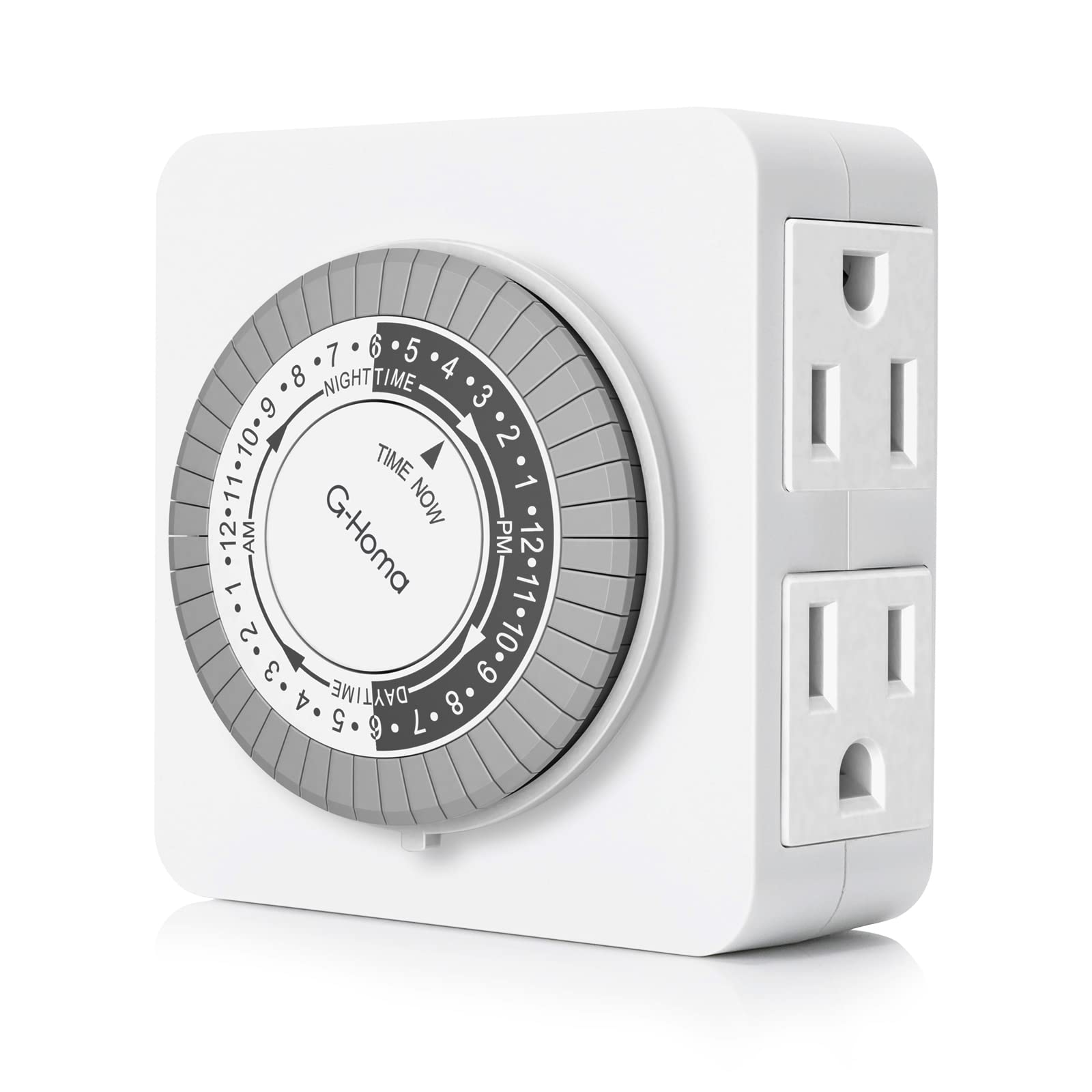 G-Homa 24-Hour Mechanical Timer Outlet with 2 Grounded Outlets - Automatic Plug-in Timer for Lamps, Holiday Lights, Christmas Decorations & Small Appliances - Perfect for Home, Office & Outdoor Use