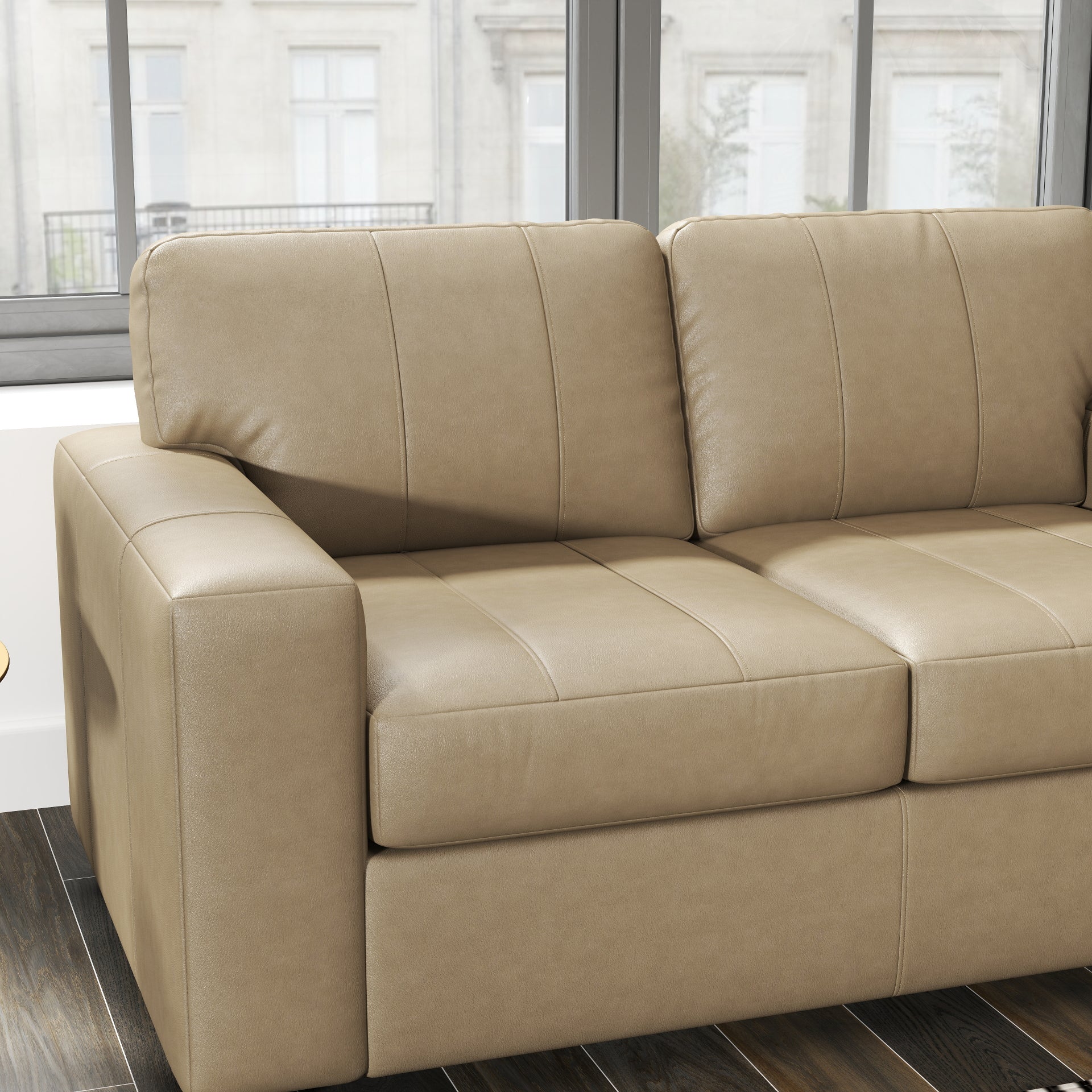 Roundhill Furniture Sakan Genuine Leather Upholstered Loveseat Sofa - Modern Two-Seater for Living Room, Lounge & Office