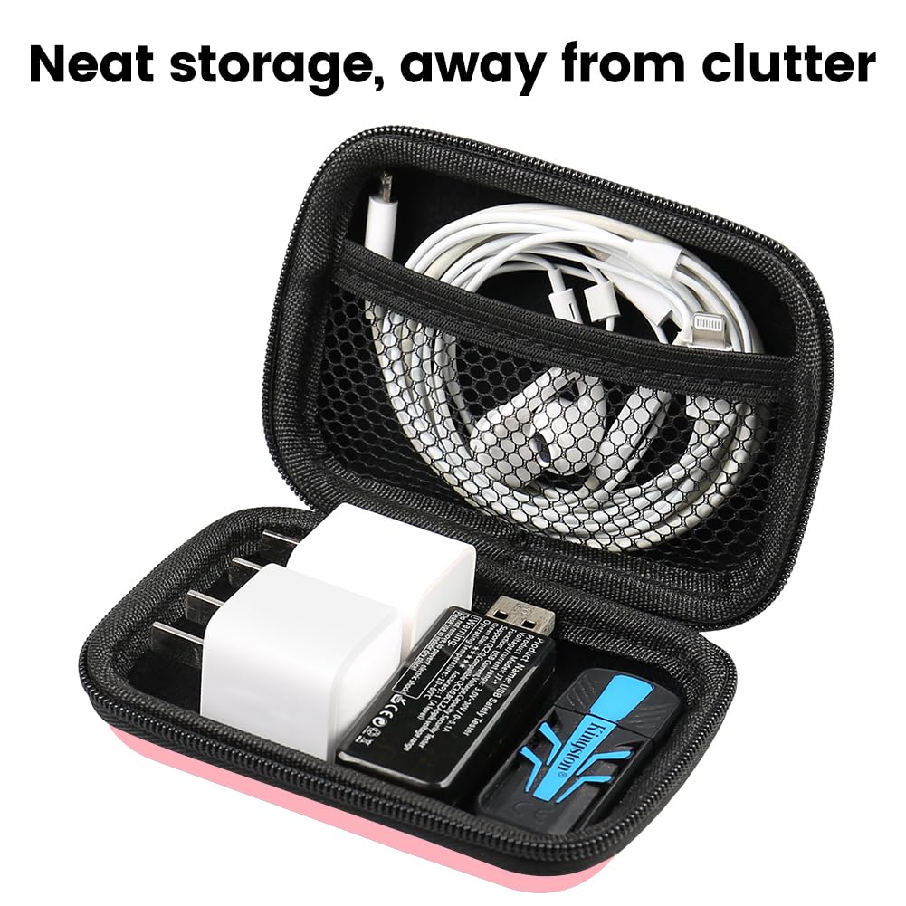 Premium RISETECH Earbud Case - Protective Travel Organizer for Bose Wired Earbuds, Phone Charger Cables, USB Flash Drives & SD Cards | Compact Electronic Accessories Pouch | Ideal for Commuting, Gym & Business Trips (Pink)