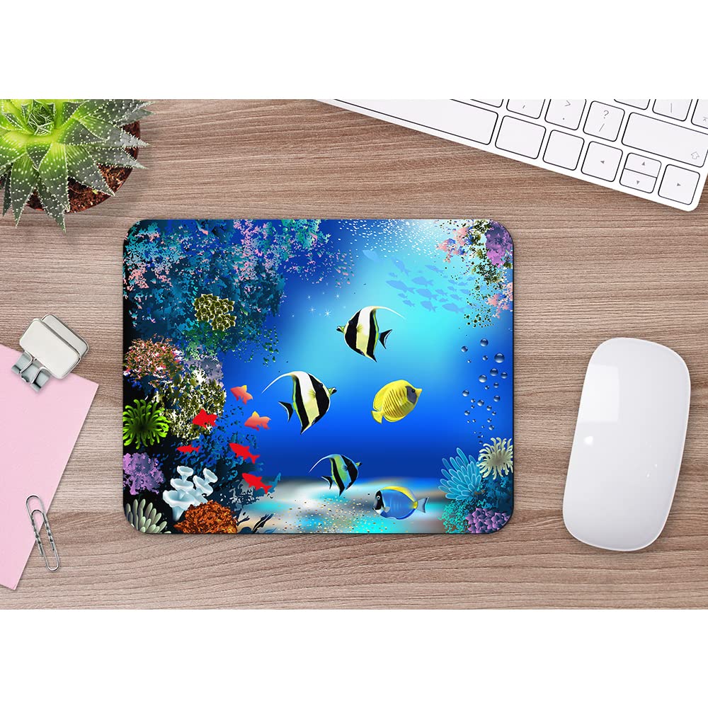 WONDERTIFY Underwater World Mouse Pad with Tropical Fish, Plants, Coral Reef Design - Non-Slip Rubber Base for Laptop, Gaming, Office & Home Use - Perfect for Marine Life Enthusiasts and Ocean-Themed Workspaces