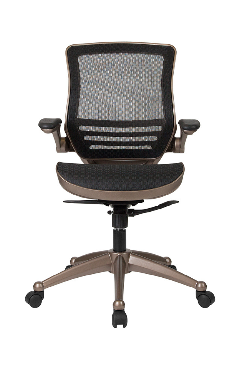 FLASH Warfield Mid Back Mesh Office Chair - Ergonomic Executive Swivel Chair with Transparent Black Mesh, Melrose Gold Frame & Flip-Up Arms - Perfect for Home Office, Conference Rooms & Workspaces