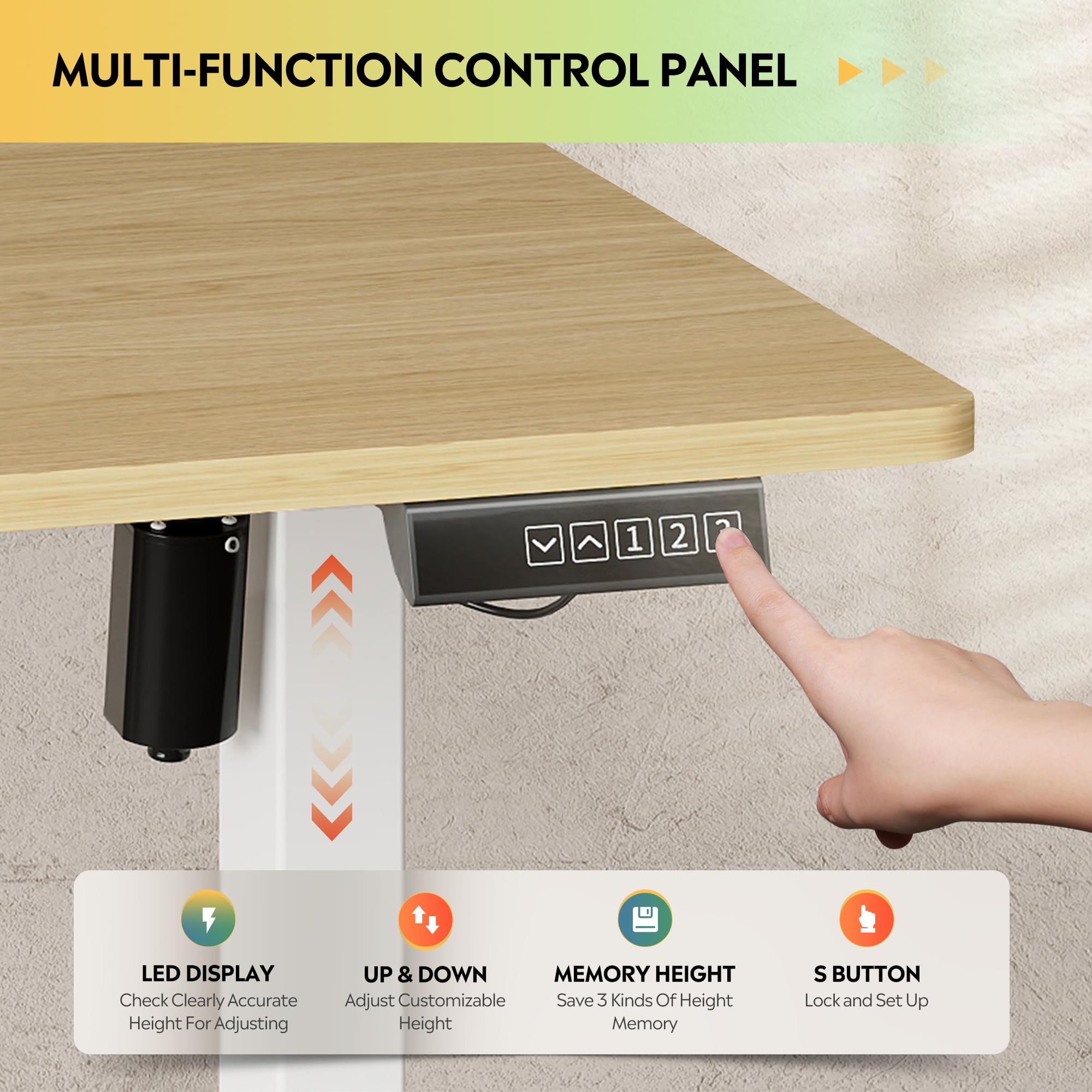 DEVAISE 48 x 24 Inch Electric Adjustable Height Standing Desk with 3 Memory Presets - Sit Stand Computer Desk for Home Office, Ergonomic Workstation with Headphone Hook in Maple Finish - Perfect for Remote Work & Gaming Setup