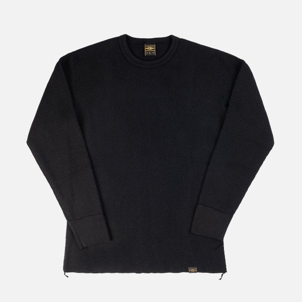 Iron Heart IHTL 1700 Men's Cotton Knit Crew Neck Long Sleeve Thermal Sweater - Black | Warm Winter Layering for Outdoor Activities & Casual Wear