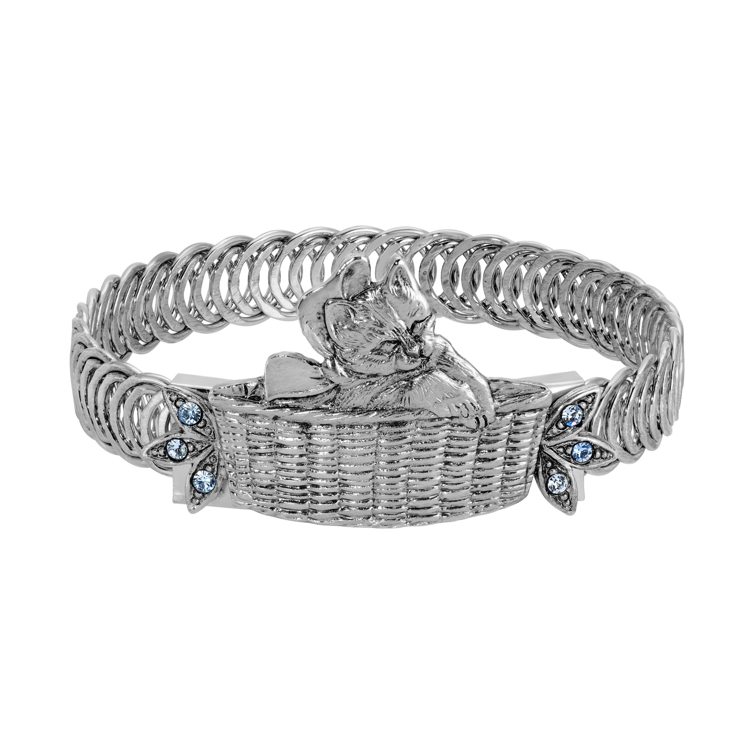 1928 Jewelry Bowtie Kitten In A Basket Pink Crystal Belt Bracelet - Elegant Vintage Style Accessory for Women, Perfect for Parties, Weddings & Special Occasions