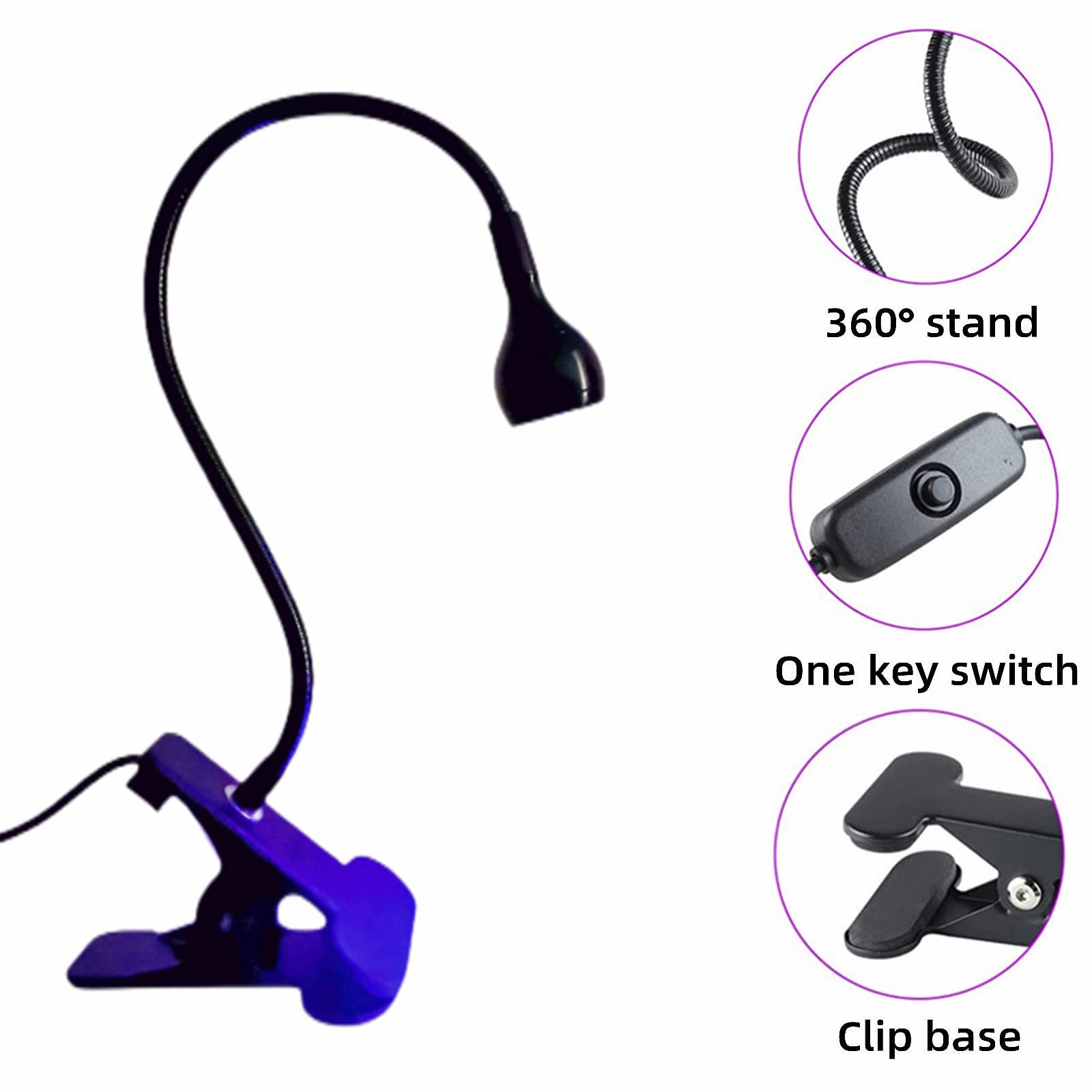 Professional UV LED Nail Lamp with Adjustable Gooseneck & Clamp - Portable 5V USB Gel Nail Dryer for Home, Salon, and Outdoor Stall Use - Black Round Head Design