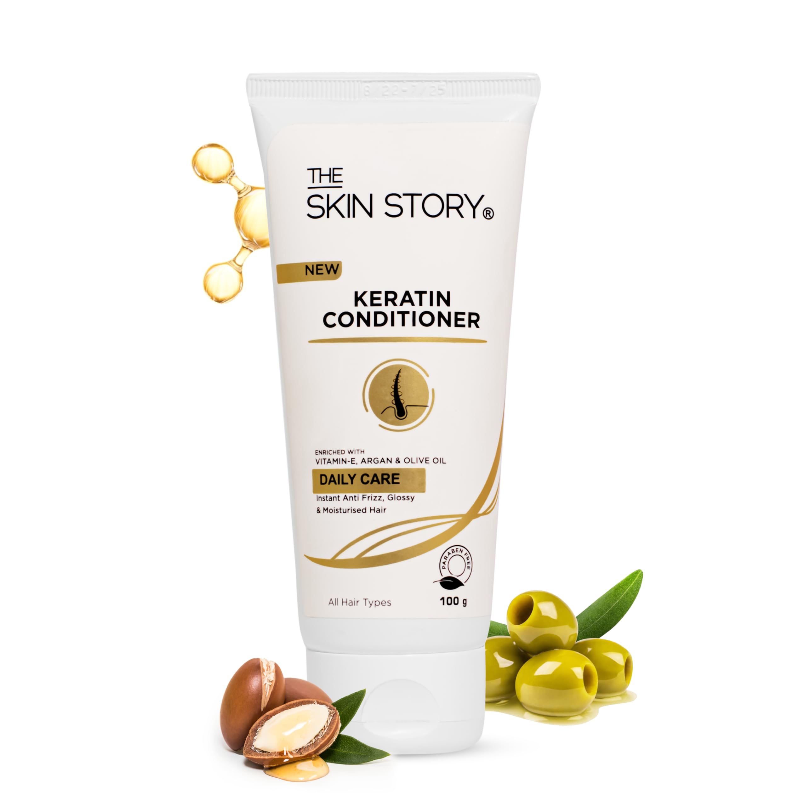 The Skin Story Keratin Hair Conditioner - Sulfate & Paraben Free, Enriched with Vitamin E, Argan Oil & Olive Oil for Smooth, Frizz-Free Hair | Repairs Split Ends & Damaged Hair | Shine Boosting Formula for Women & Men | 100g | Perfect for Daily Hair Care & Salon-Quality Results at Home
