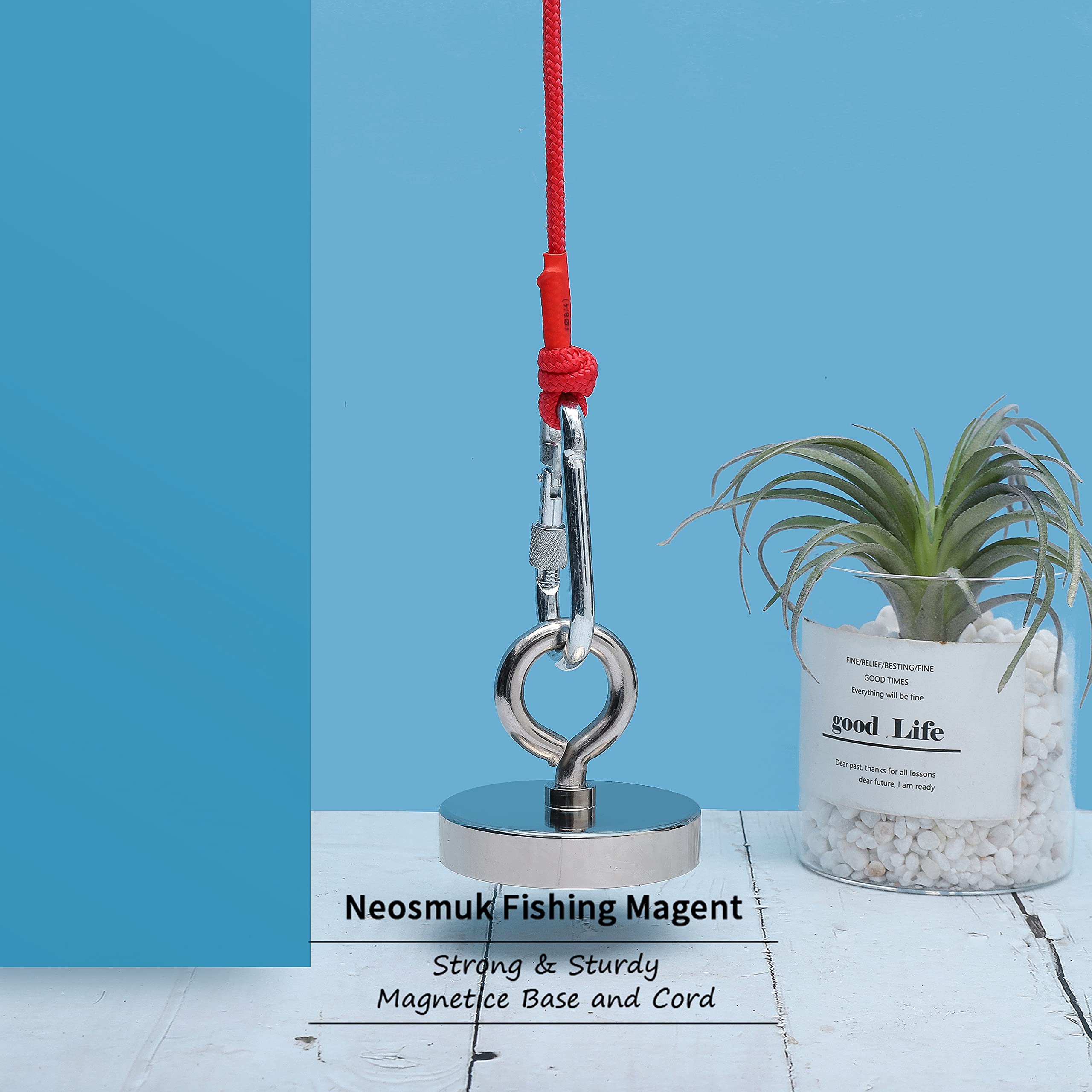 Neosmuk 800 lb+ Giant Rare Earth Fishing Magnet with Rope - 3 Inch Diameter Heavy Duty Neodymium Magnet for Retrieving Tools, Underwater Metal Detection & Scrap Collection (Perfect for Lakes, Rivers & DIY Projects)