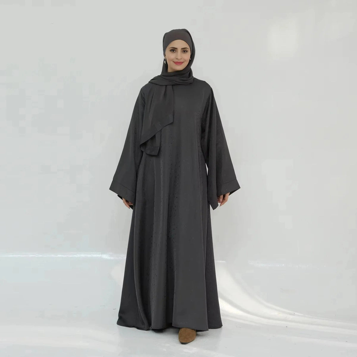 Elegant 3D Jacquard Satin Abaya Dress #25010 - Modest Islamic Prayer Dress for Women, Perfect for Eid, Ramadan & Special Occasions