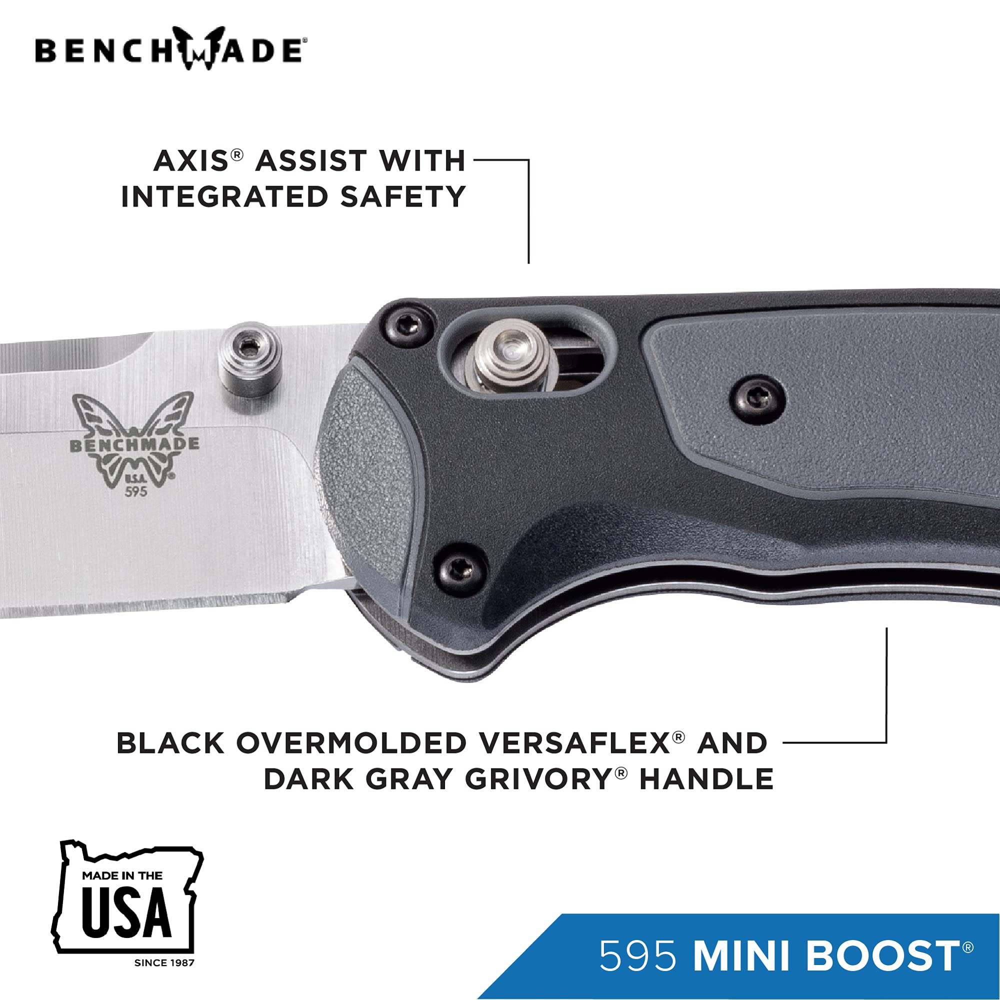 Benchmade Mini Boost 595 Folding Knife - USA Made Drop Point Blade EDC Pocket Knife for Outdoor Camping, Hiking & Everyday Carry