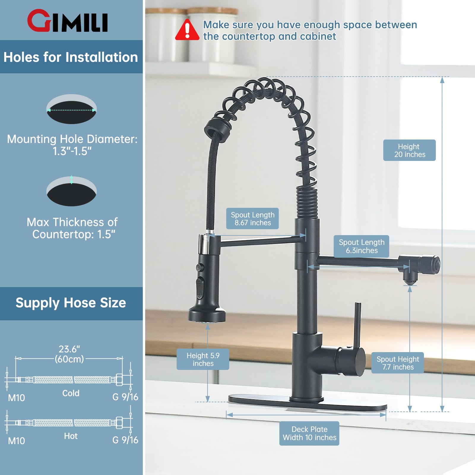 GIMILI 3-in-1 Commercial Style Pull-Down Single Handle Kitchen Faucet with Water Filtration System - Matte Black (Filter Not Included) | Perfect for Modern Homes, Restaurants & Water Purification Stations