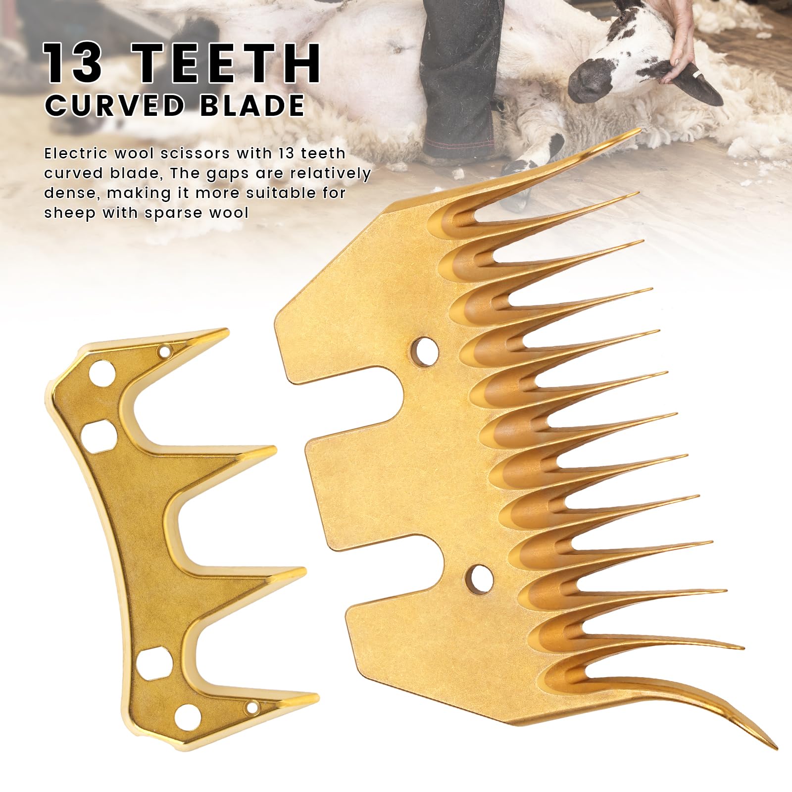 Premium 13-Tooth Curved Sheep Shears Replacement Blades - Compatible with Electric Wool Clippers for Sheep, Alpacas, Goats & Livestock Grooming - Durable Stainless Steel Blades for Professional & Home Use
