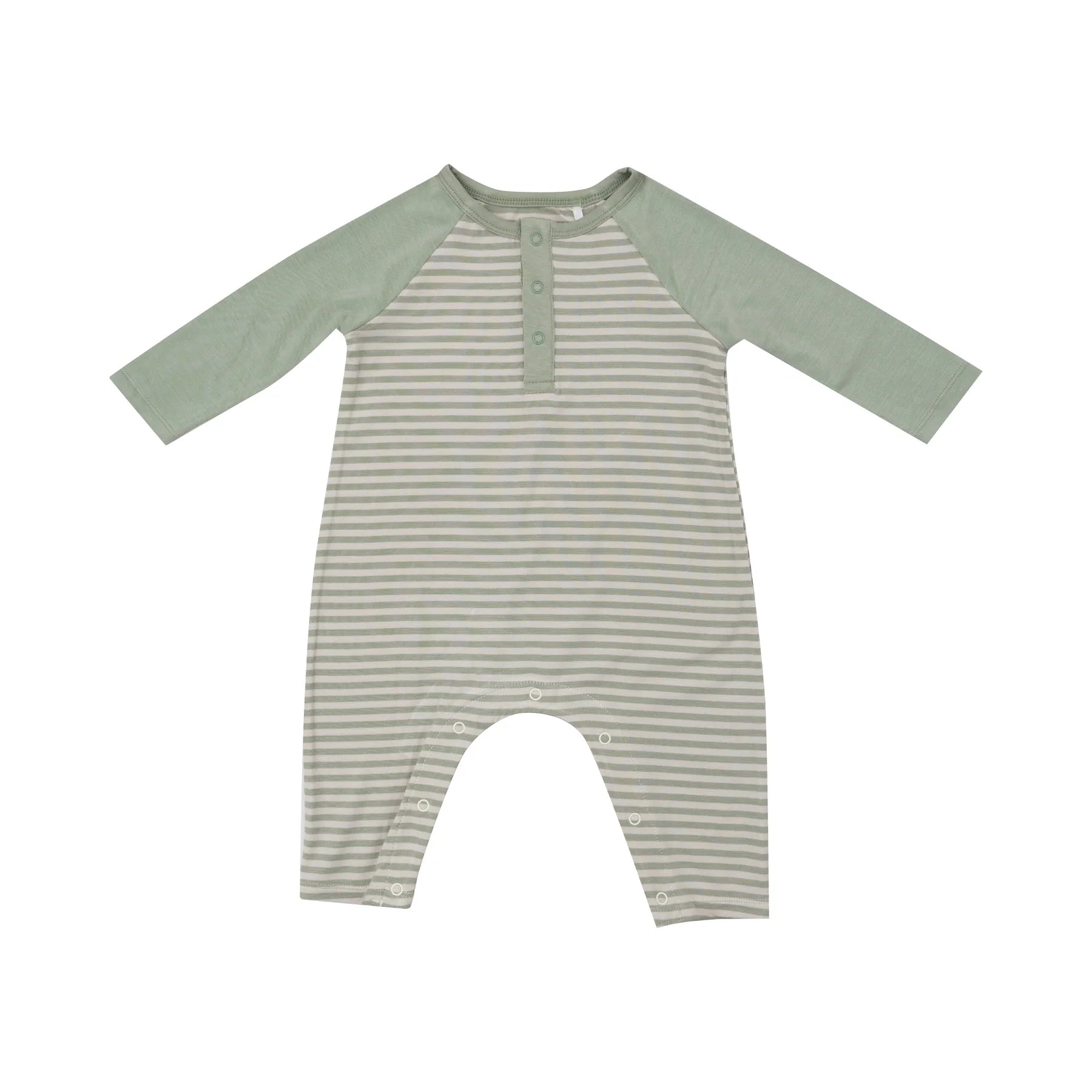 Long Sleeve Raglan Henley Romper for Women | Desert Sage Stripe Casual Outfit | Perfect for Fall Fashion, Weekend Outings and Maternity Wear