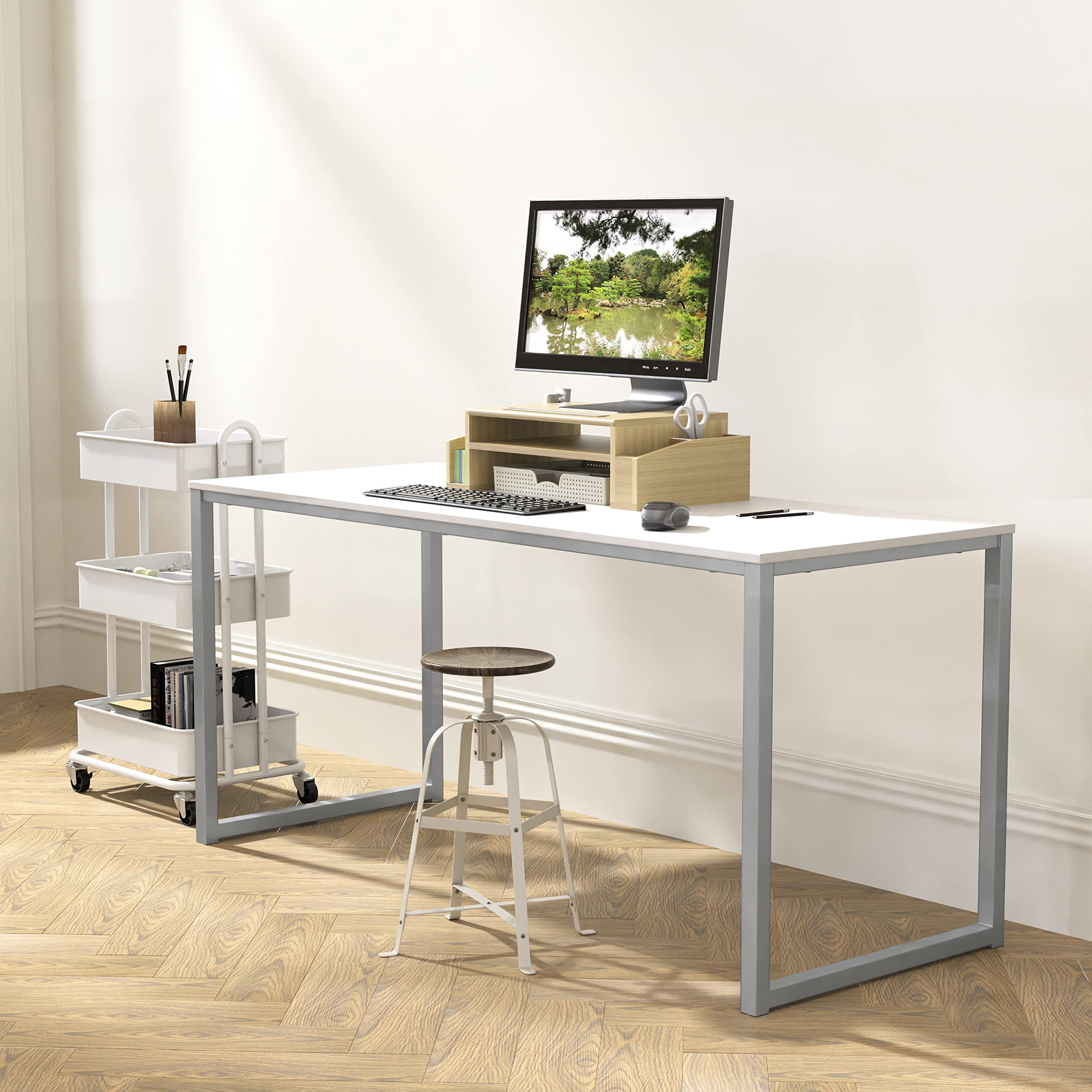SHW Mission 48-Inch Home Office Computer Desk in White - Modern Writing Desk for Small Spaces, Perfect for Remote Work, Study & Gaming (Home Office Furniture)