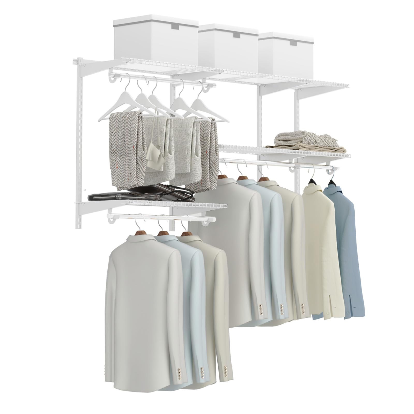 Tangkula 3-5 FT Adjustable Wall-Mounted Closet Organizer System Kit with Wire Shelves & Hanging Rods - Customizable Storage Solution for Bedroom, Walk-In Closet & Small Space Organization