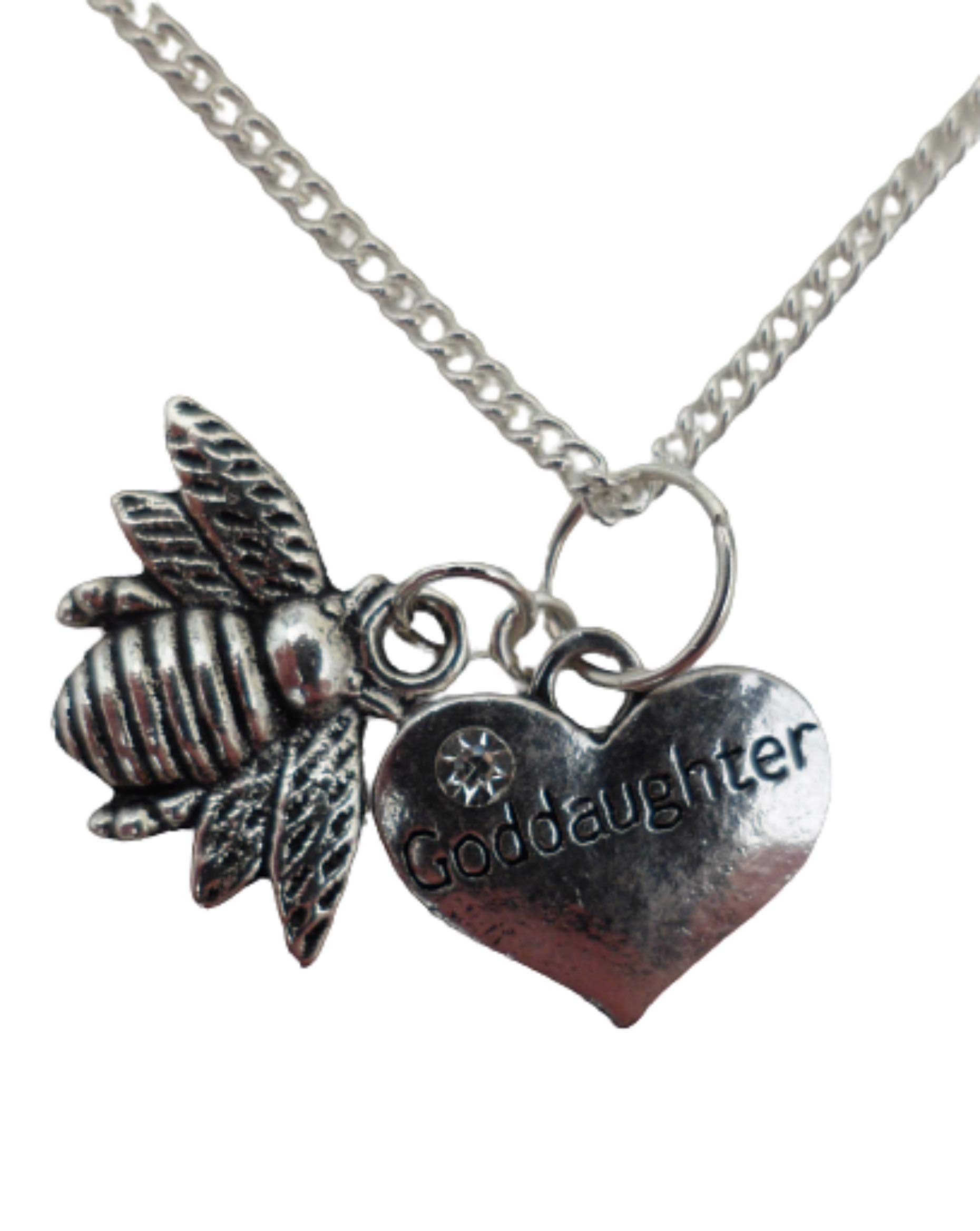 Silver Heart Bee Pendant Necklace for Goddaughter Gift