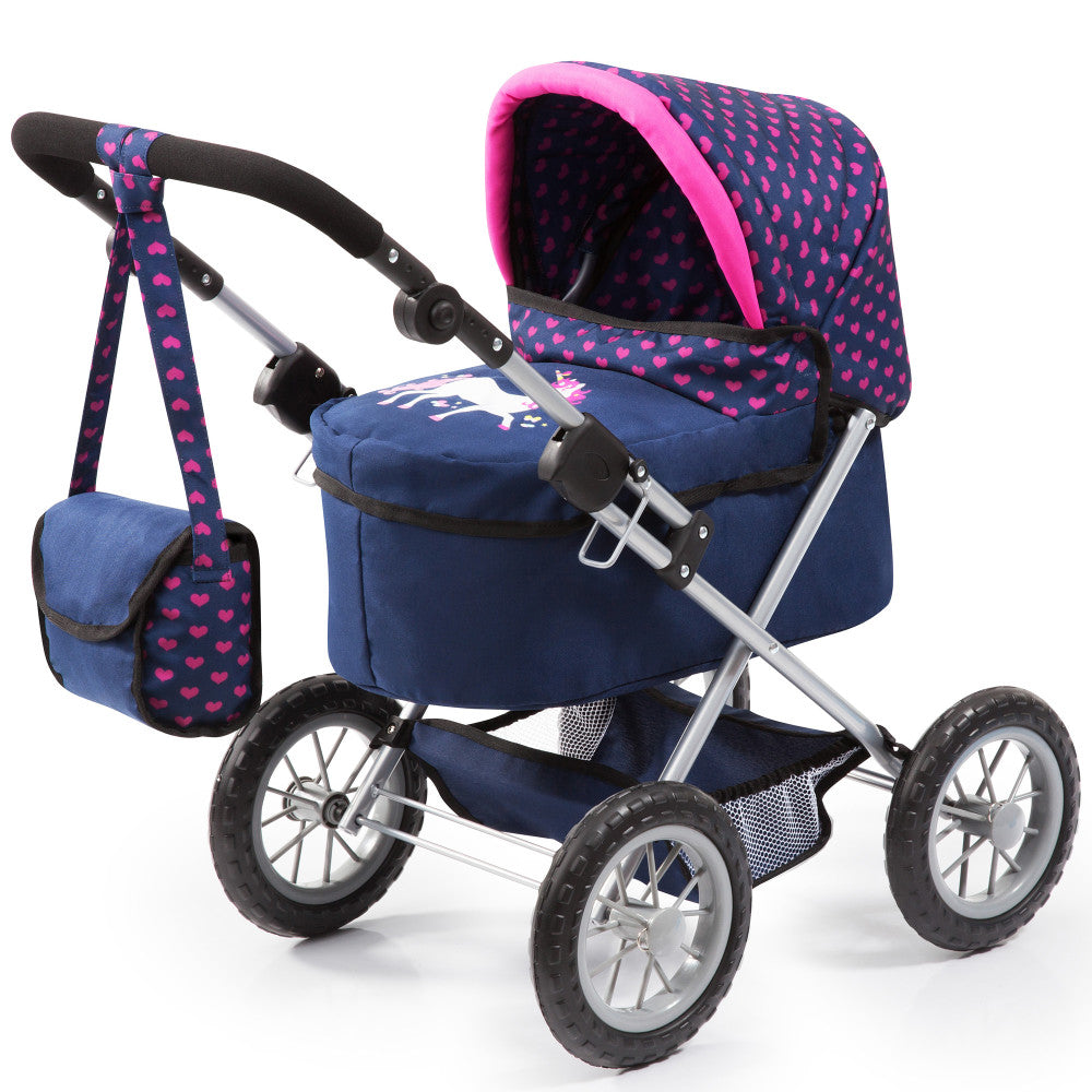 Bayer Design Trendy Doll Stroller with Adjustable Handle - Blue & Pink Hearts Print for Kids Pretend Play and Role Play Games