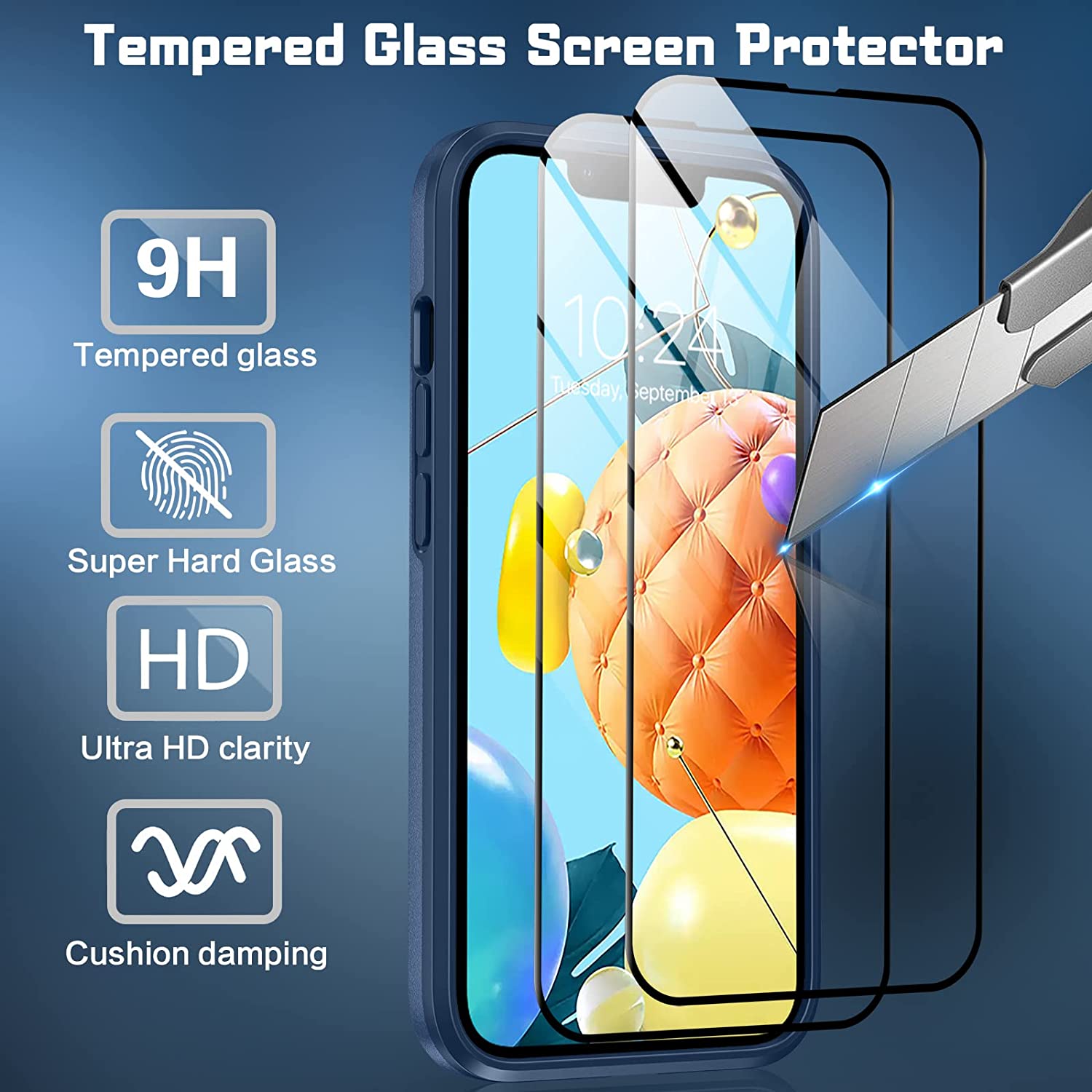 Premium iPhone 14 Case with 2-Pack Tempered Glass Screen Protector - Shockproof Protective Phone Cover in Blue - Perfect for Everyday Use, Travel & Outdoor Activities