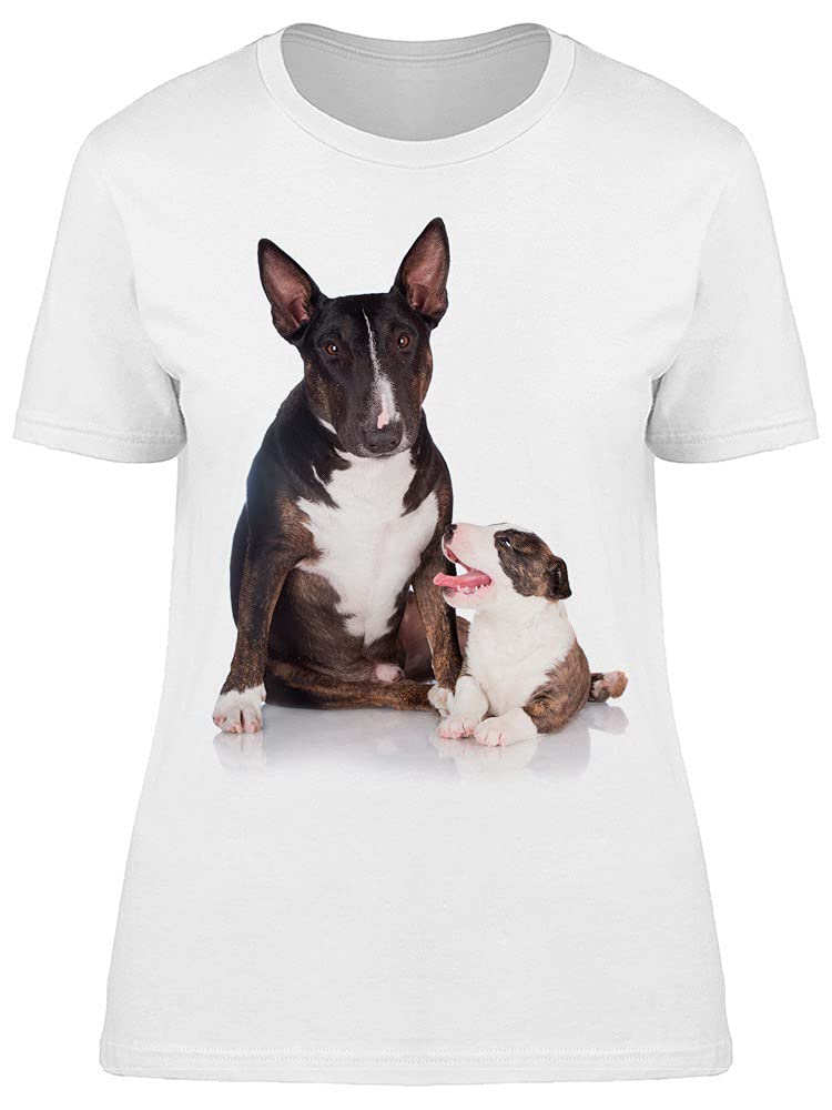 Bull Terrier Dog & Small Puppy Graphic T-Shirt for Women - Cute Pet Lover Casual Outfit for Dog Walks & Relaxing at Home