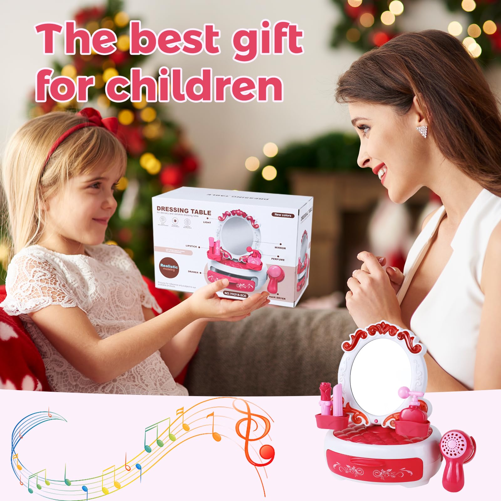 **Girls Vanity Set with Light Mirror - Pretend Makeup & Beauty Salon Play Set for Toddlers 5-7 - Doll Furniture & Dress-Up Toy for Christmas & Birthday Gifts - Perfect for Kids' Bedroom & Playroom Decor**