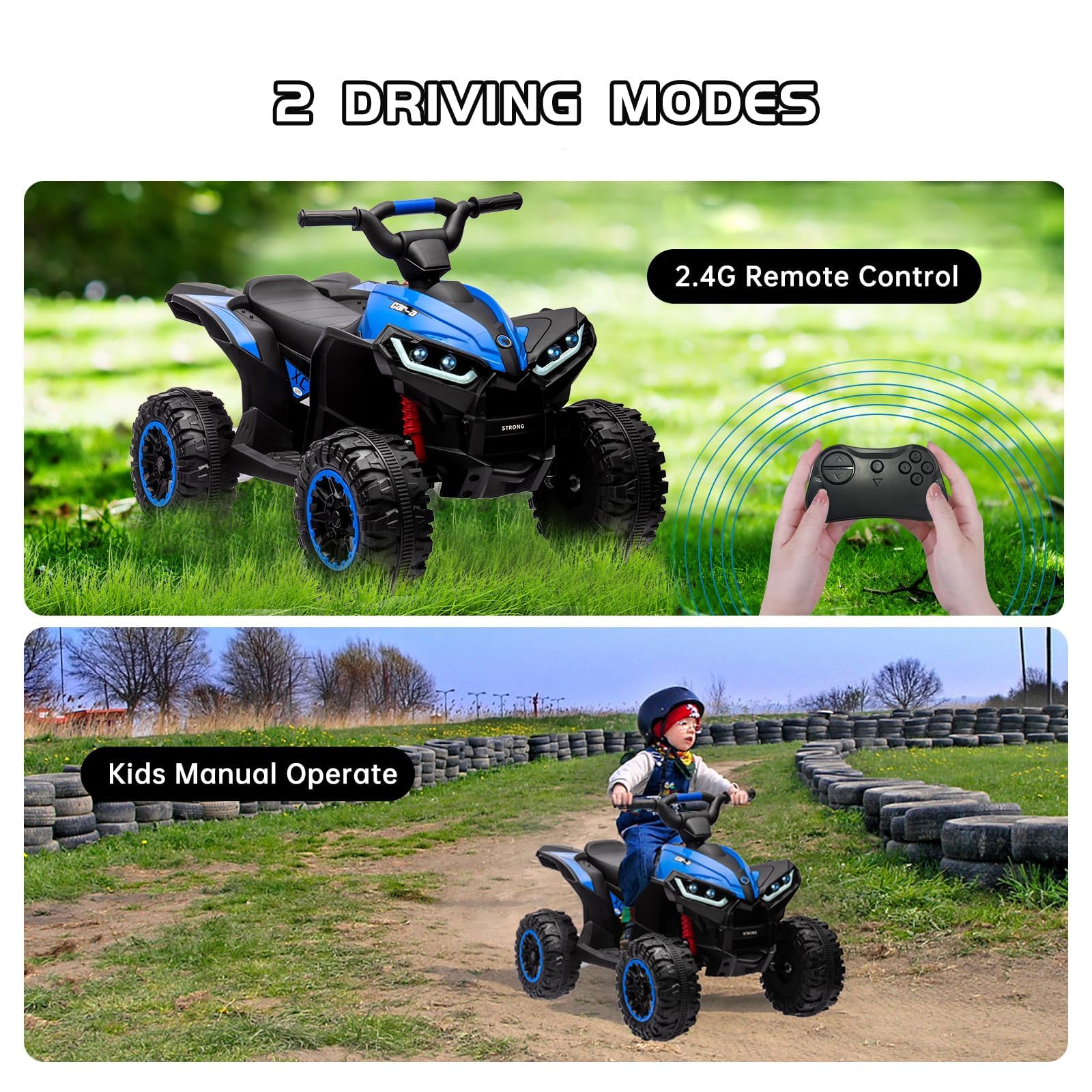 GARVEE 12V Kids Electric ATV Quad 4-Wheeler with Music & LED Lights - Ride-On Toy for Boys & Girls (Blue) - Perfect for Backyard, Park & Outdoor Adventures